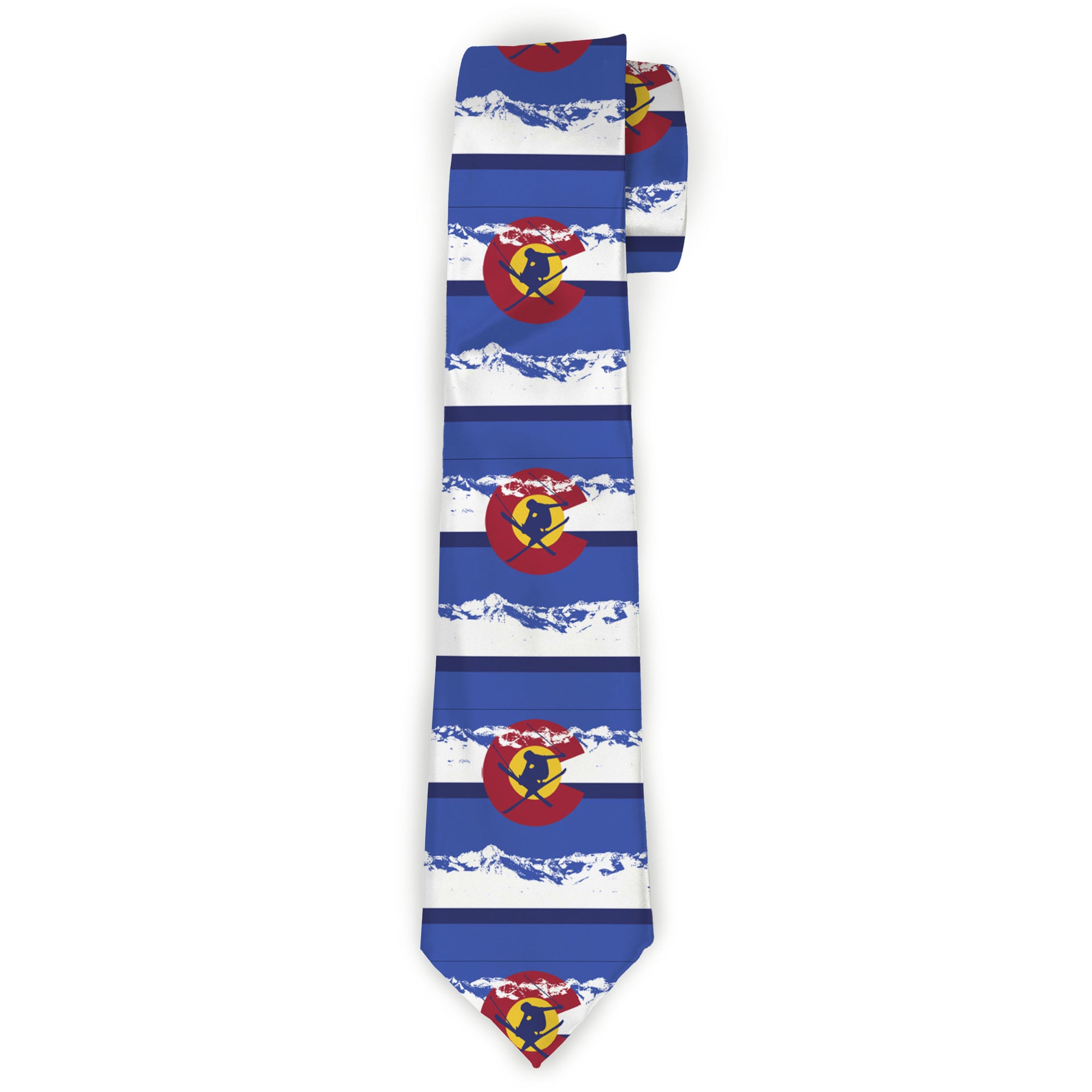 Buckle-Down Necktie - Colorado Skier4/Mountains Blues/White/Red/Yellow Neckties Buckle-Down
