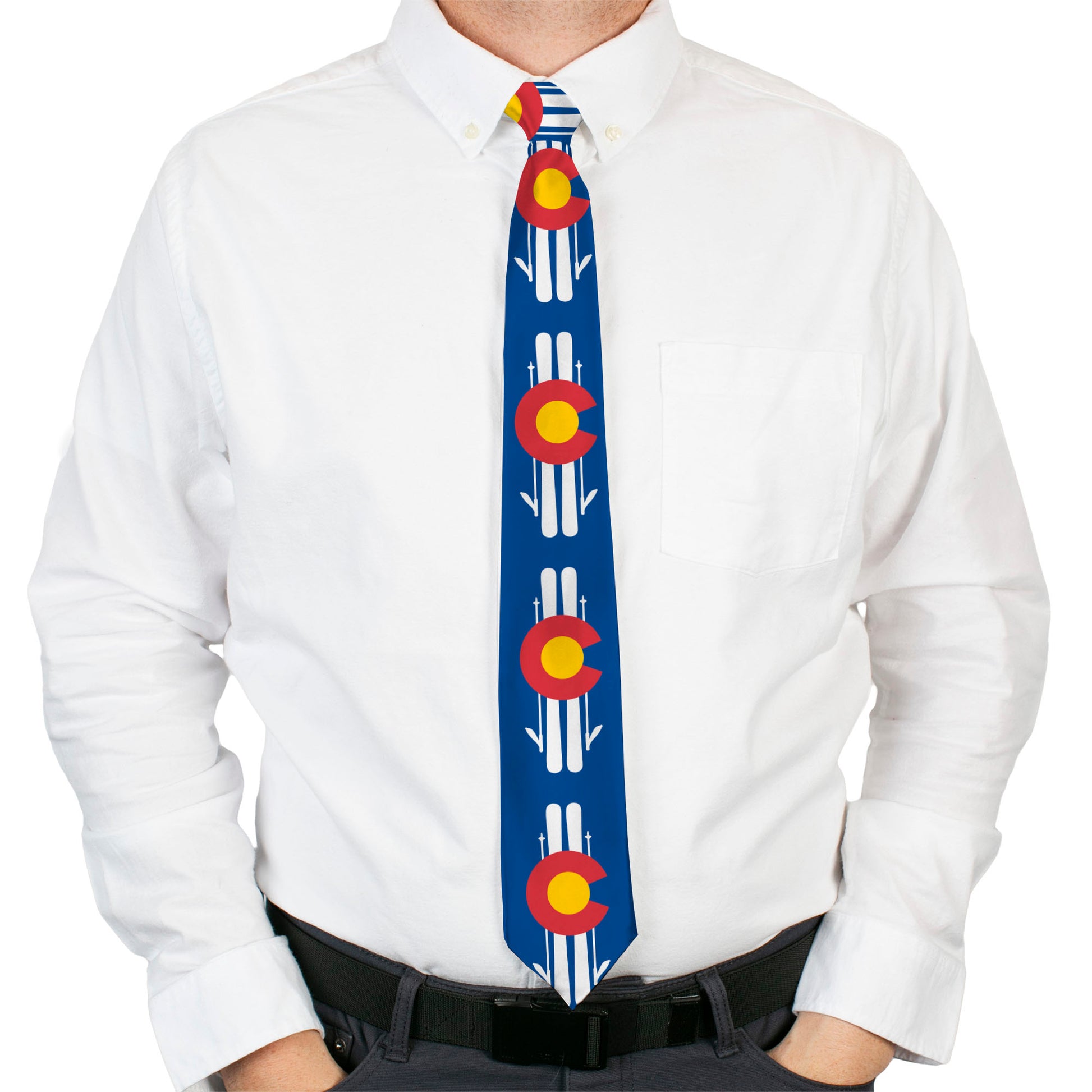 Buckle-Down Necktie - Colorado Logo/Skis Blue/White/Red/Yellow Neckties Buckle-Down