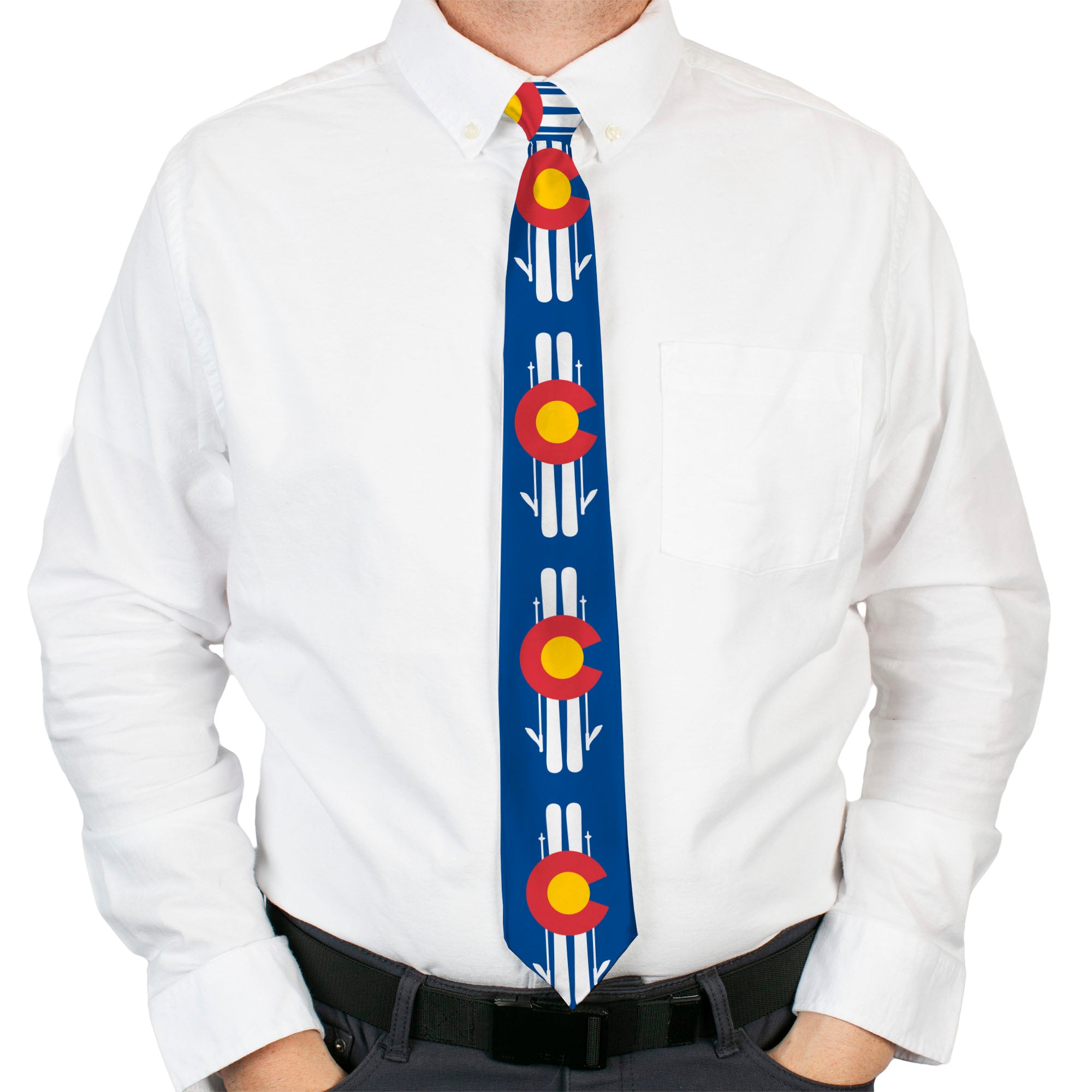 Buckle-Down Necktie - Colorado Logo/Skis Blue/White/Red/Yellow Neckties Buckle-Down