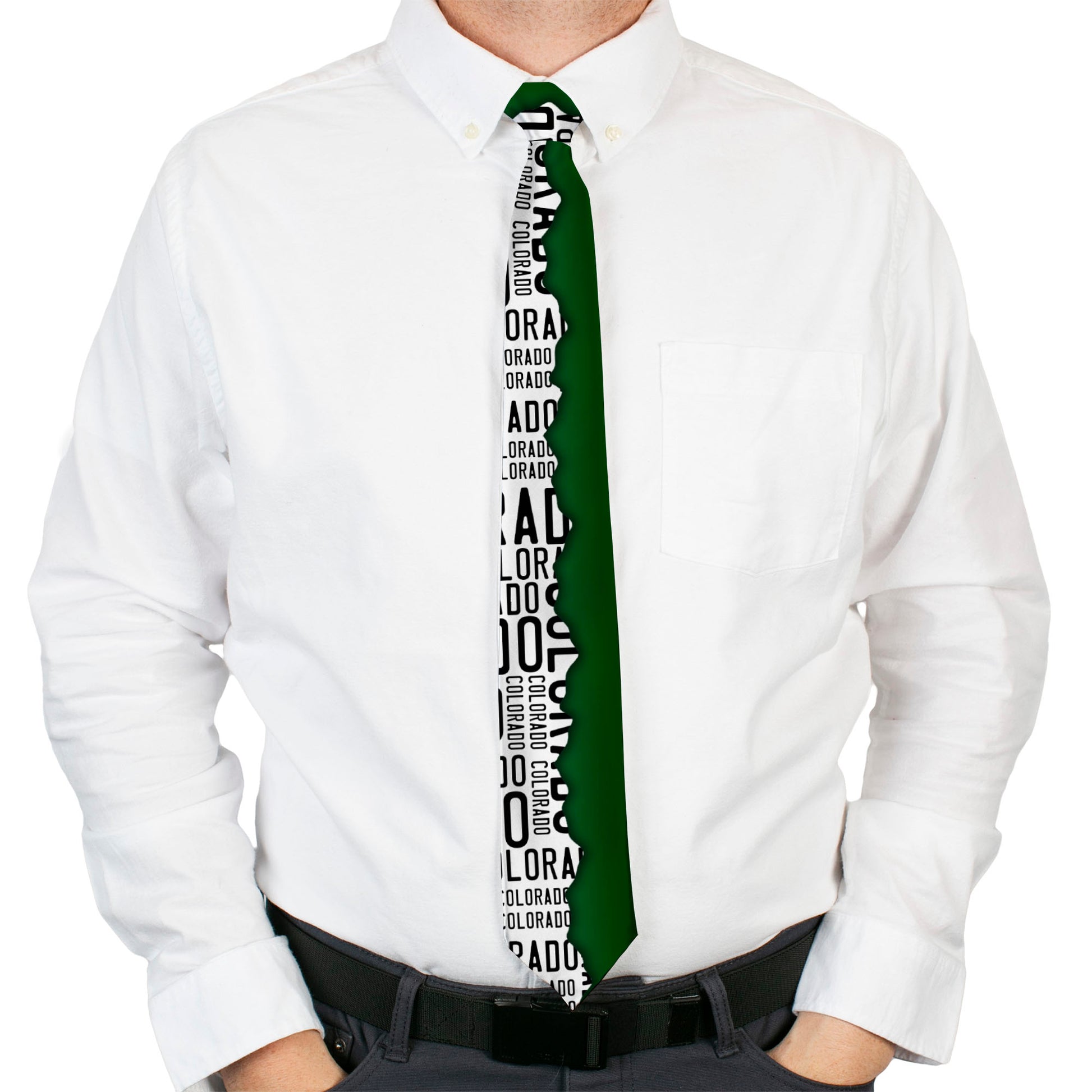 Buckle-Down Necktie - Colorado Mountains Green/White/Black Text Neckties Buckle-Down