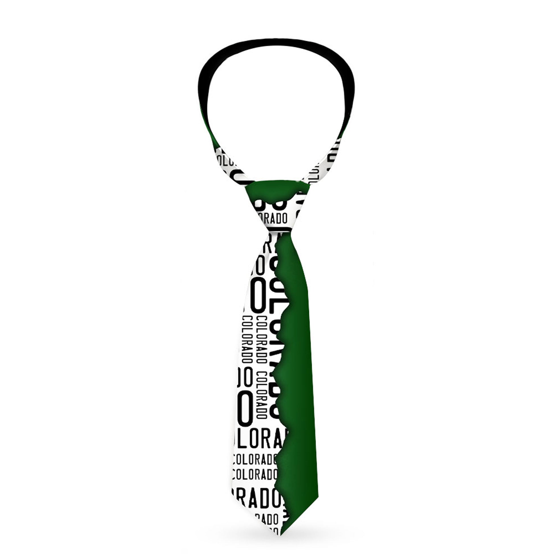 Buckle-Down Necktie - Colorado Mountains Green/White/Black Text Neckties Buckle-Down