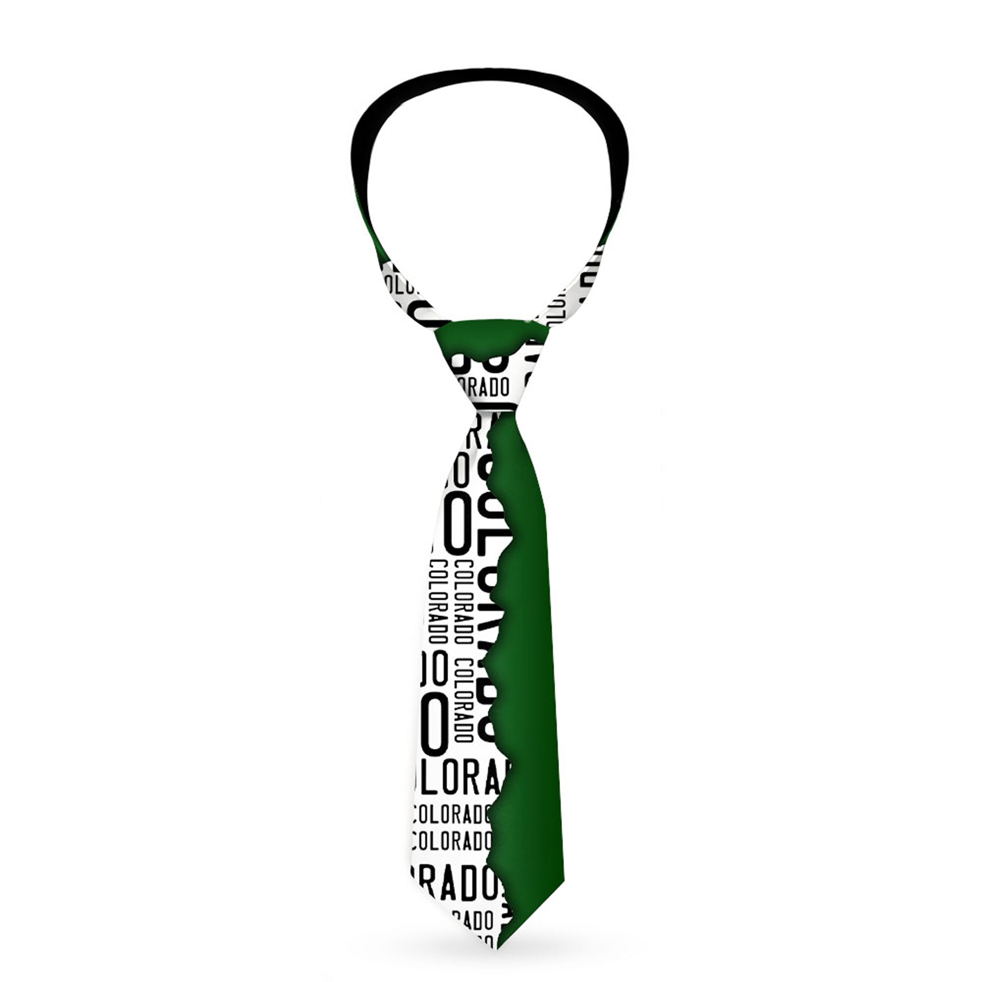 Buckle-Down Necktie - Colorado Mountains Green/White/Black Text Neckties Buckle-Down