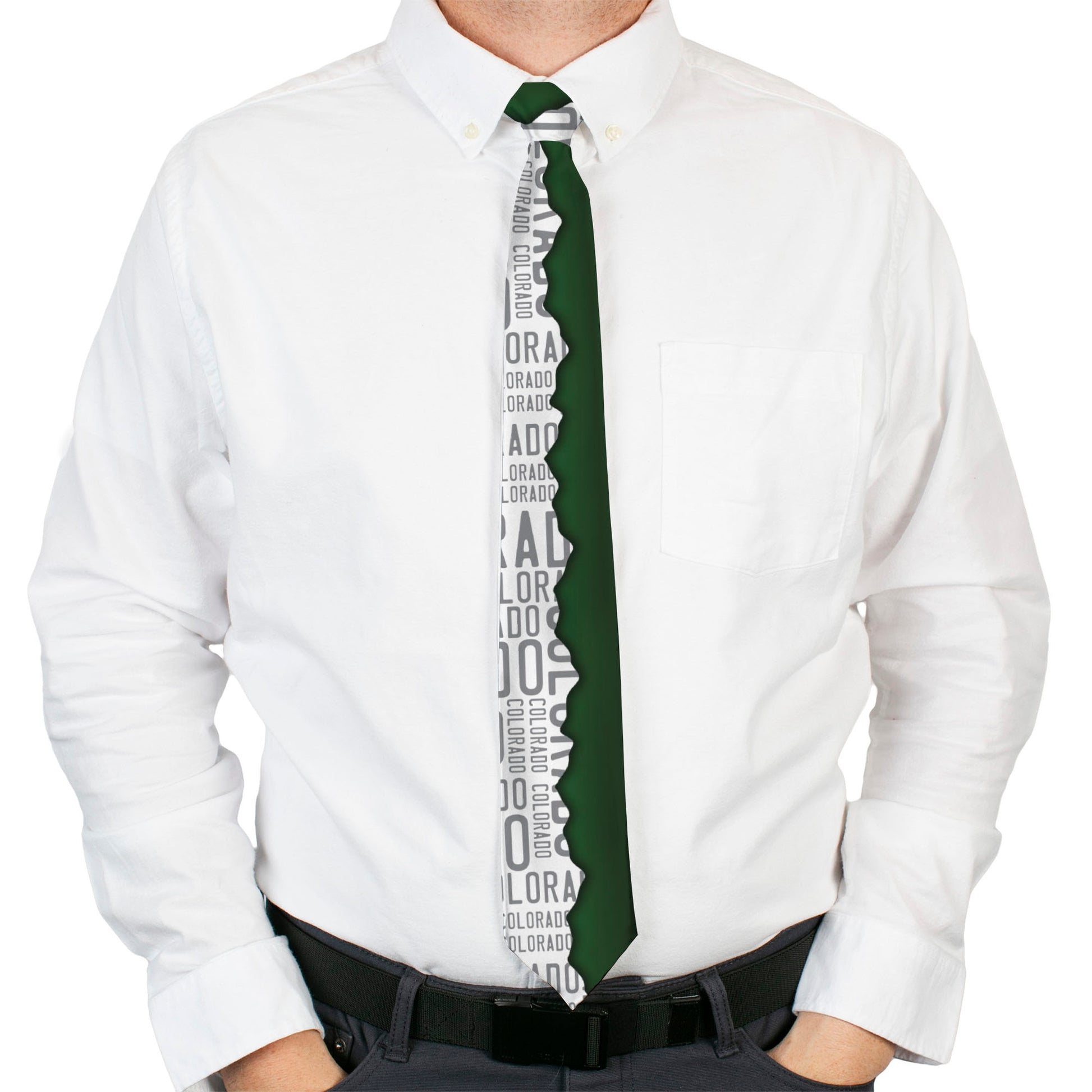 Buckle-Down Necktie - Colorado Mountains Green/White/Gray Text Neckties Buckle-Down