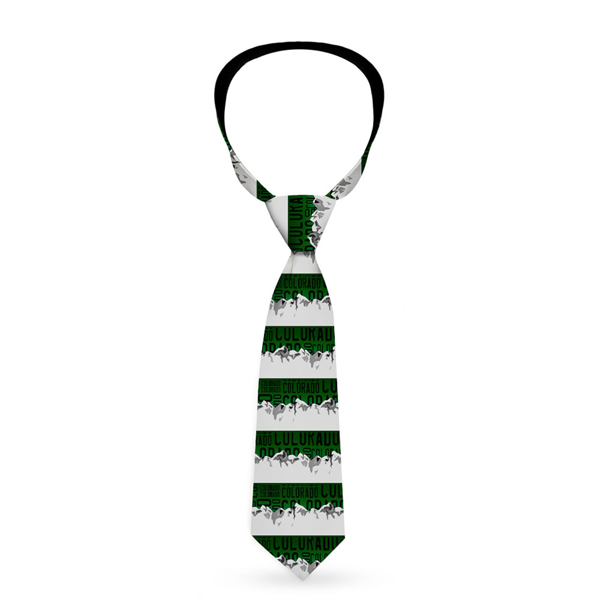 Buckle-Down Necktie - Colorado Mountains Green/Black Text/Grays Neckties Buckle-Down