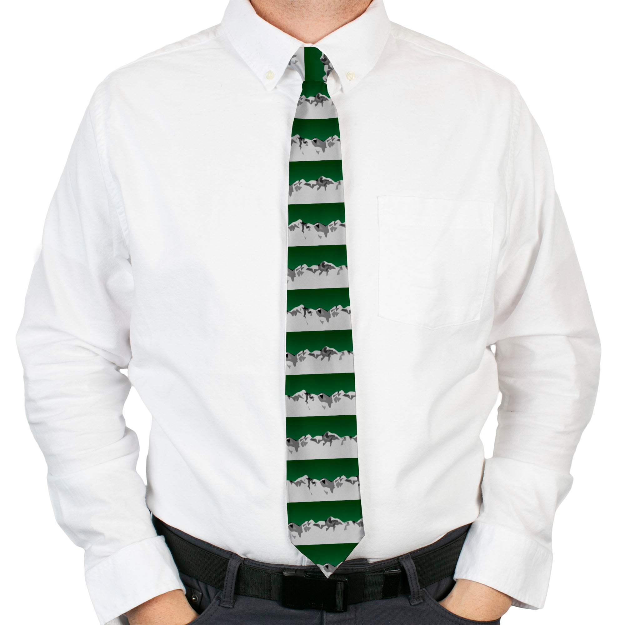 Buckle-Down Necktie - Colorado Mountains Green/Grays Neckties Buckle-Down
