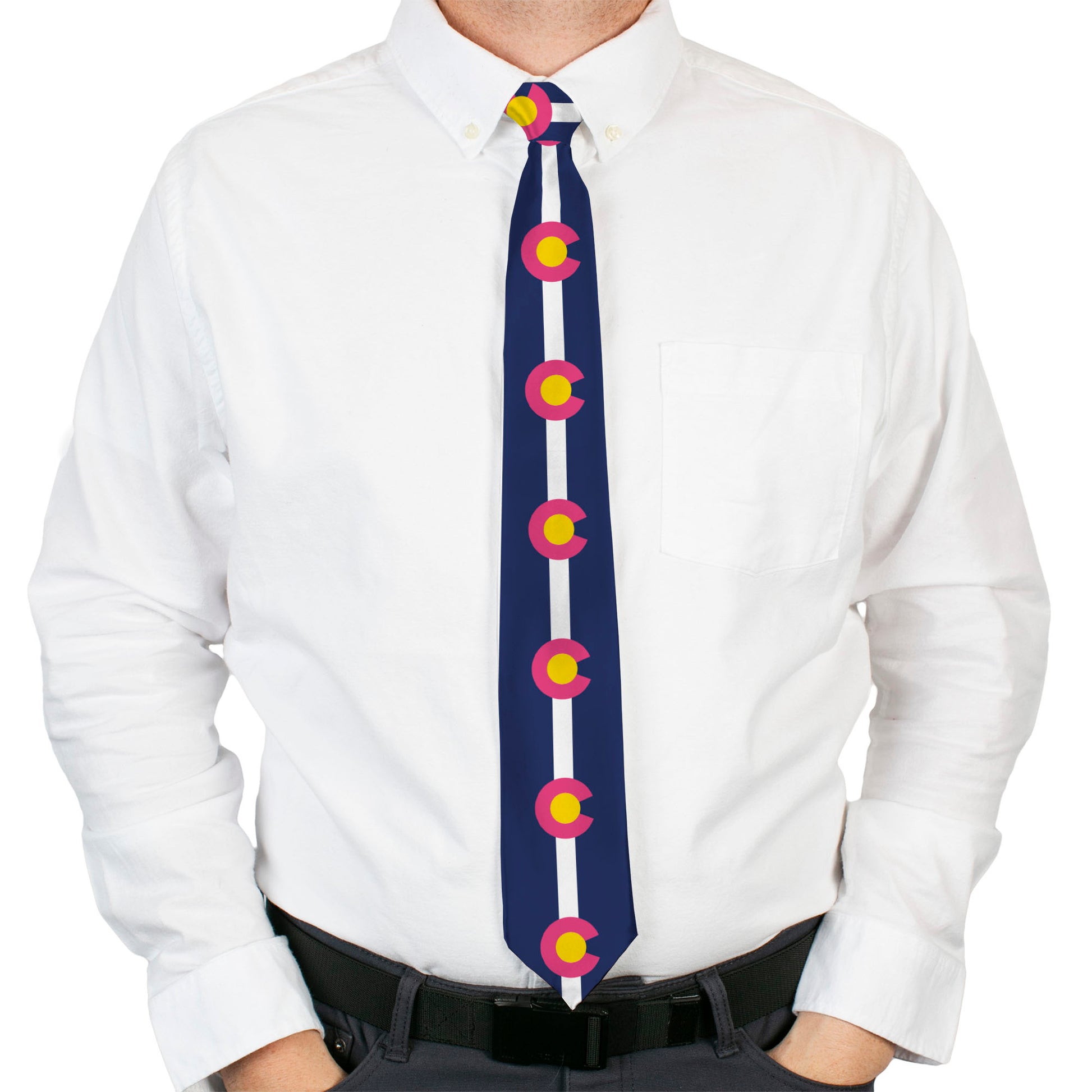 Buckle-Down Necktie - Colorado Flags6 Repeat Blue/White/Pink/Yellow Neckties Buckle-Down
