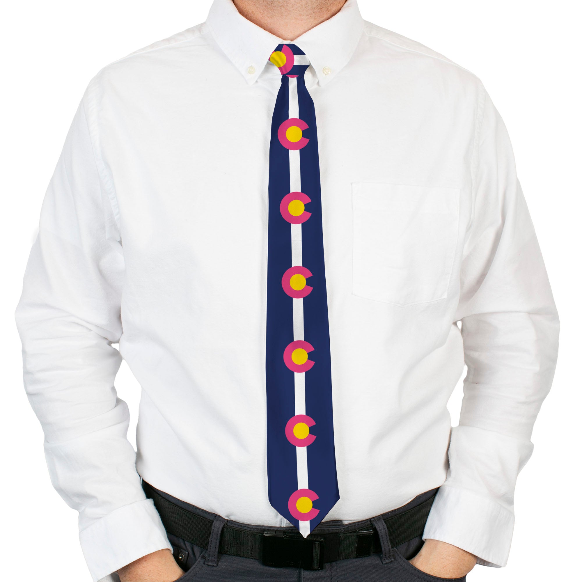 Buckle-Down Necktie - Colorado Flags6 Repeat Blue/White/Pink/Yellow Neckties Buckle-Down