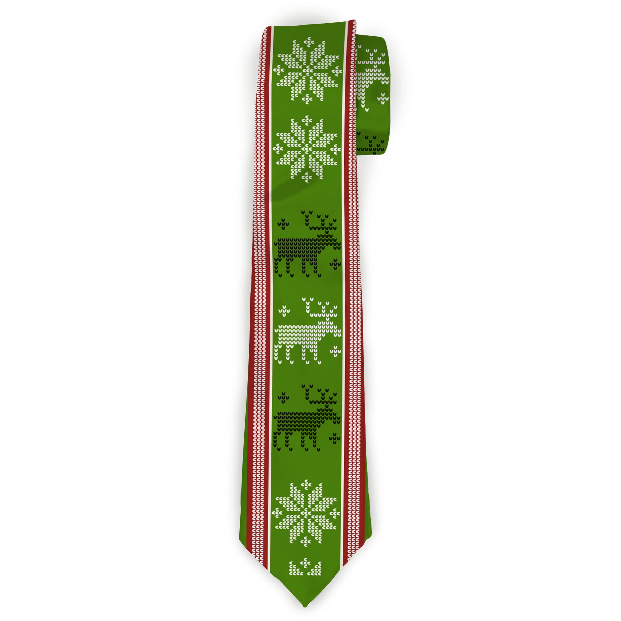 Buckle-Down Necktie - Christmas Stitch Moose/Snowflakes Red/Green Neckties Buckle-Down