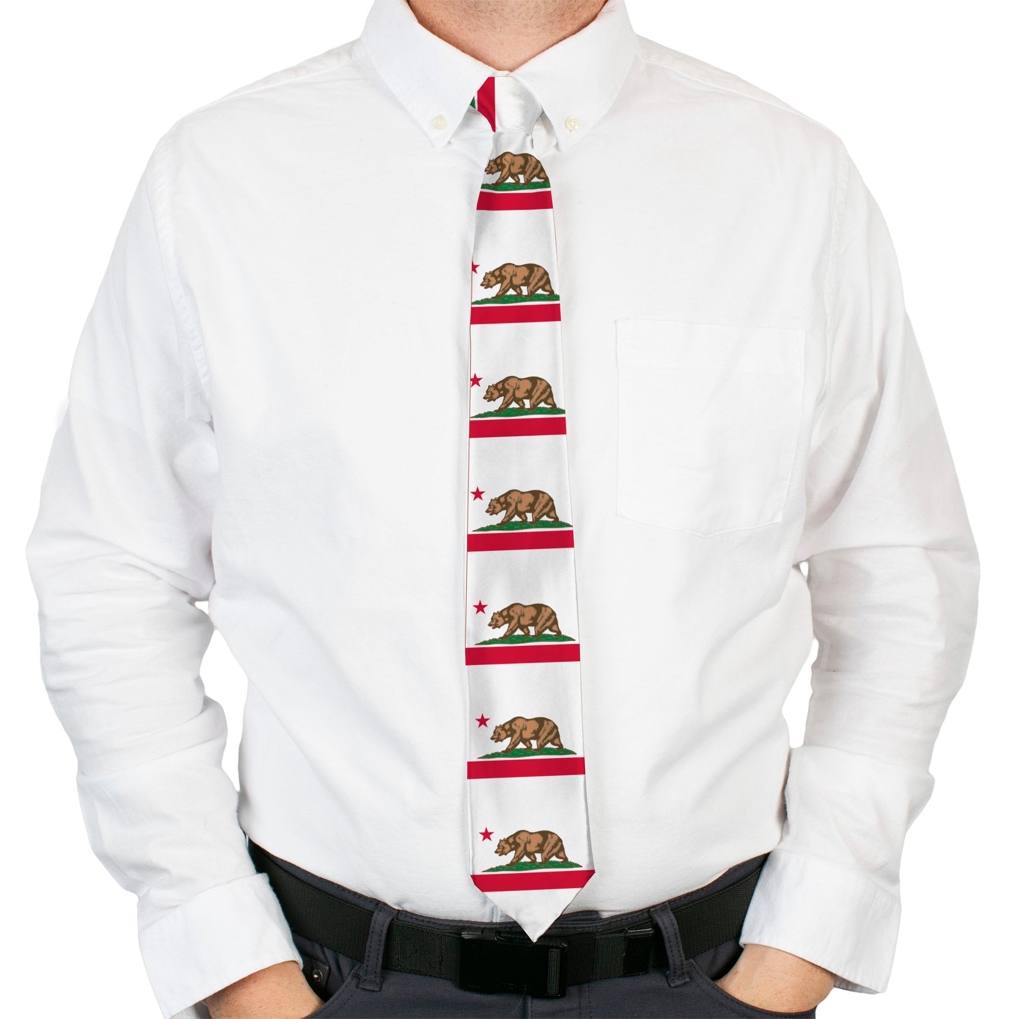 Buckle-Down Necktie - California Flag White w/Stripe Neckties Buckle-Down