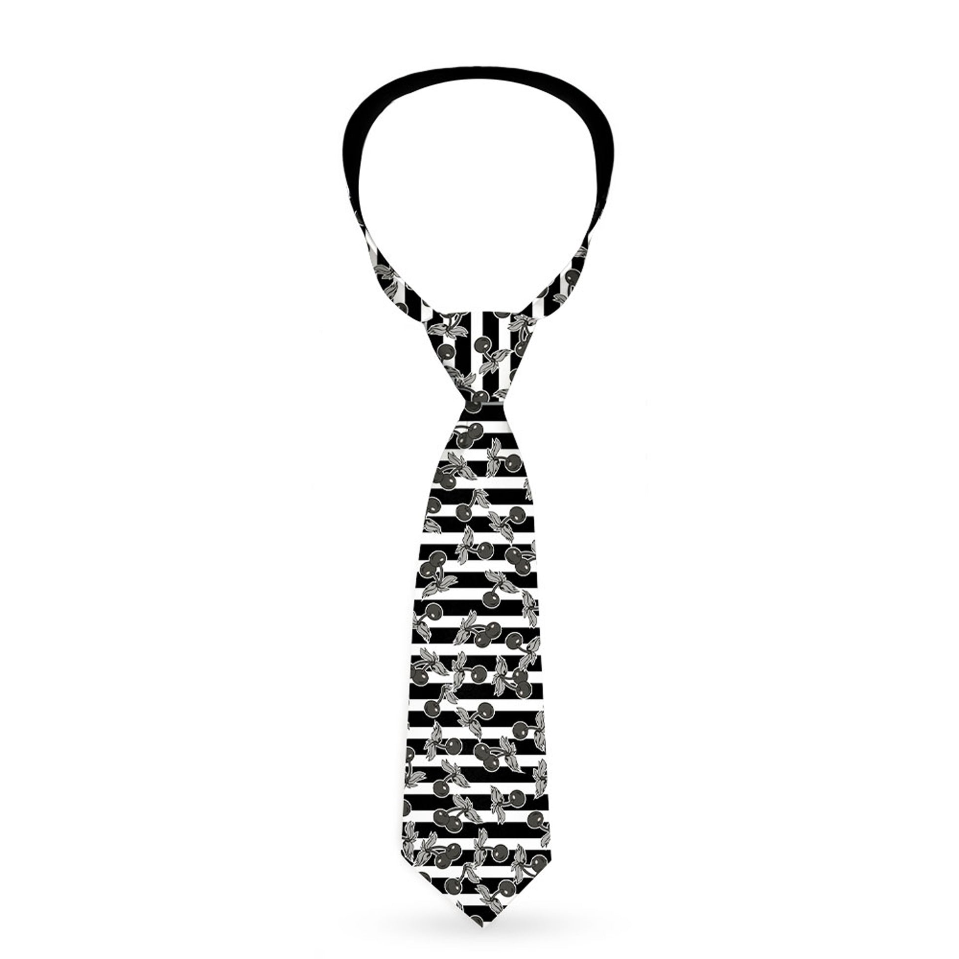 Buckle-Down Necktie - Cherries Scattered/Vertical Stripe White/Black/Grays Neckties Buckle-Down