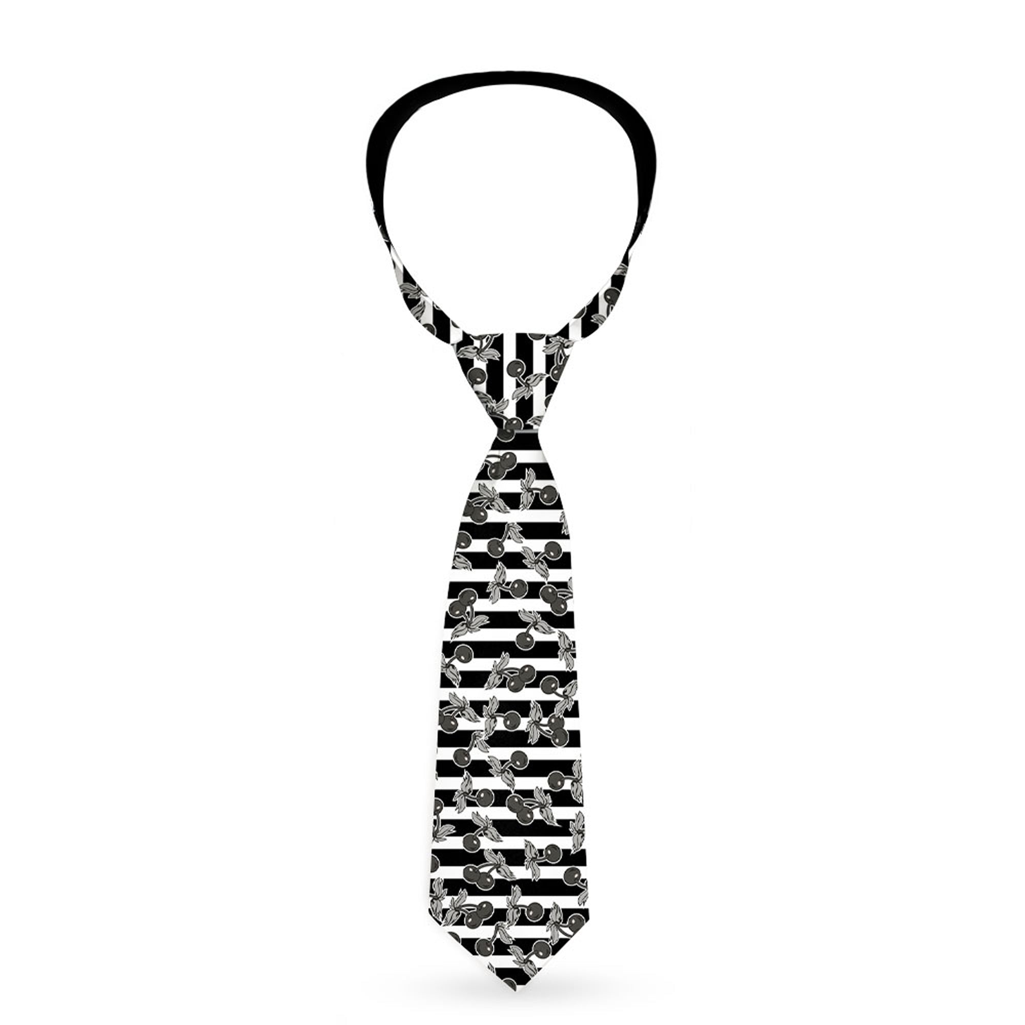 Buckle-Down Necktie - Cherries Scattered/Vertical Stripe White/Black/Grays Neckties Buckle-Down