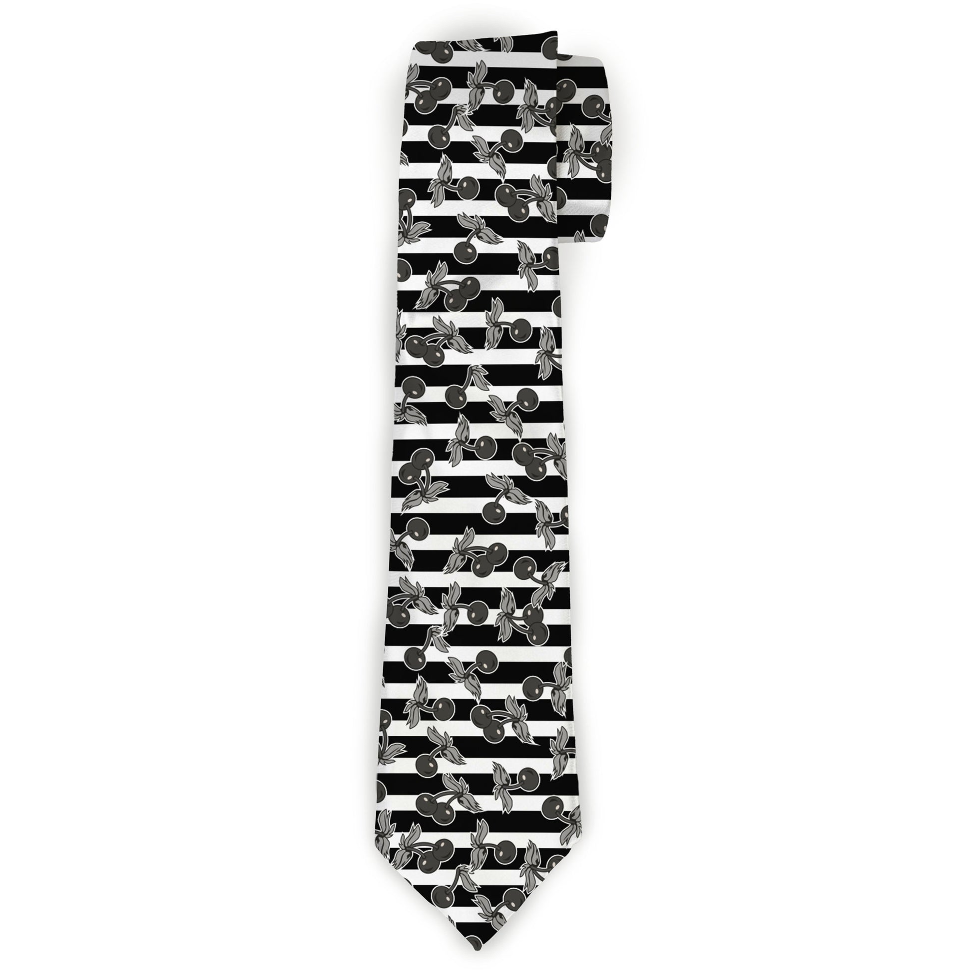 Buckle-Down Necktie - Cherries Scattered/Vertical Stripe White/Black/Grays Neckties Buckle-Down