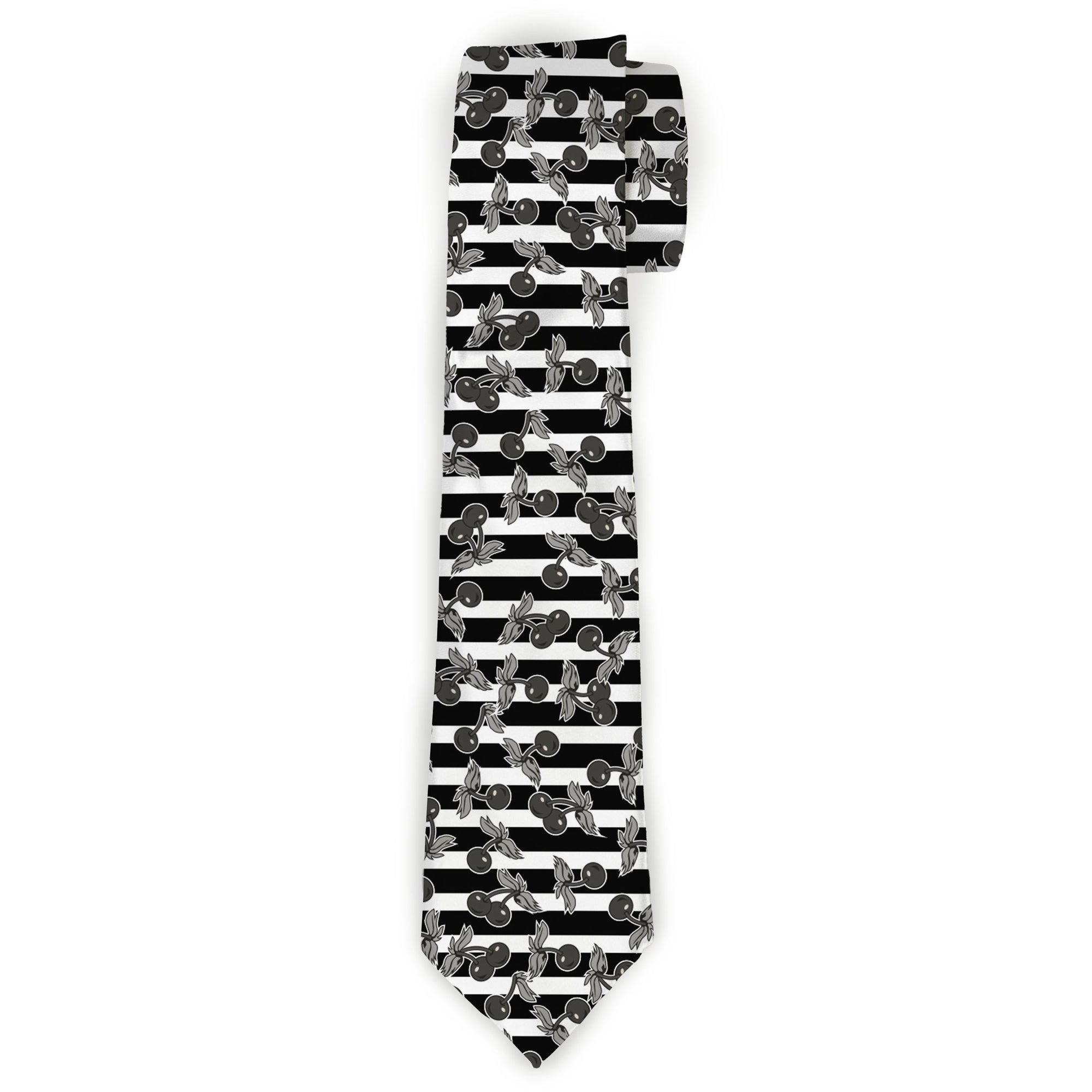 Buckle-Down Necktie - Cherries Scattered/Vertical Stripe White/Black/Grays Neckties Buckle-Down