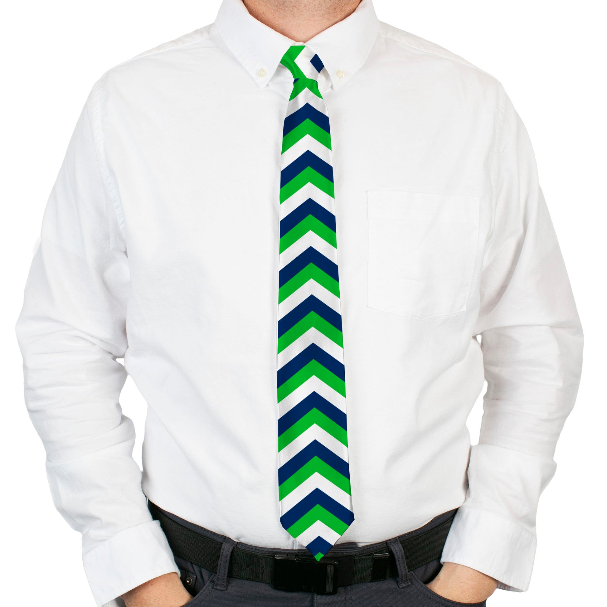 Buckle-Down Necktie - Chevron White/Bright Green/Navy Neckties Buckle-Down