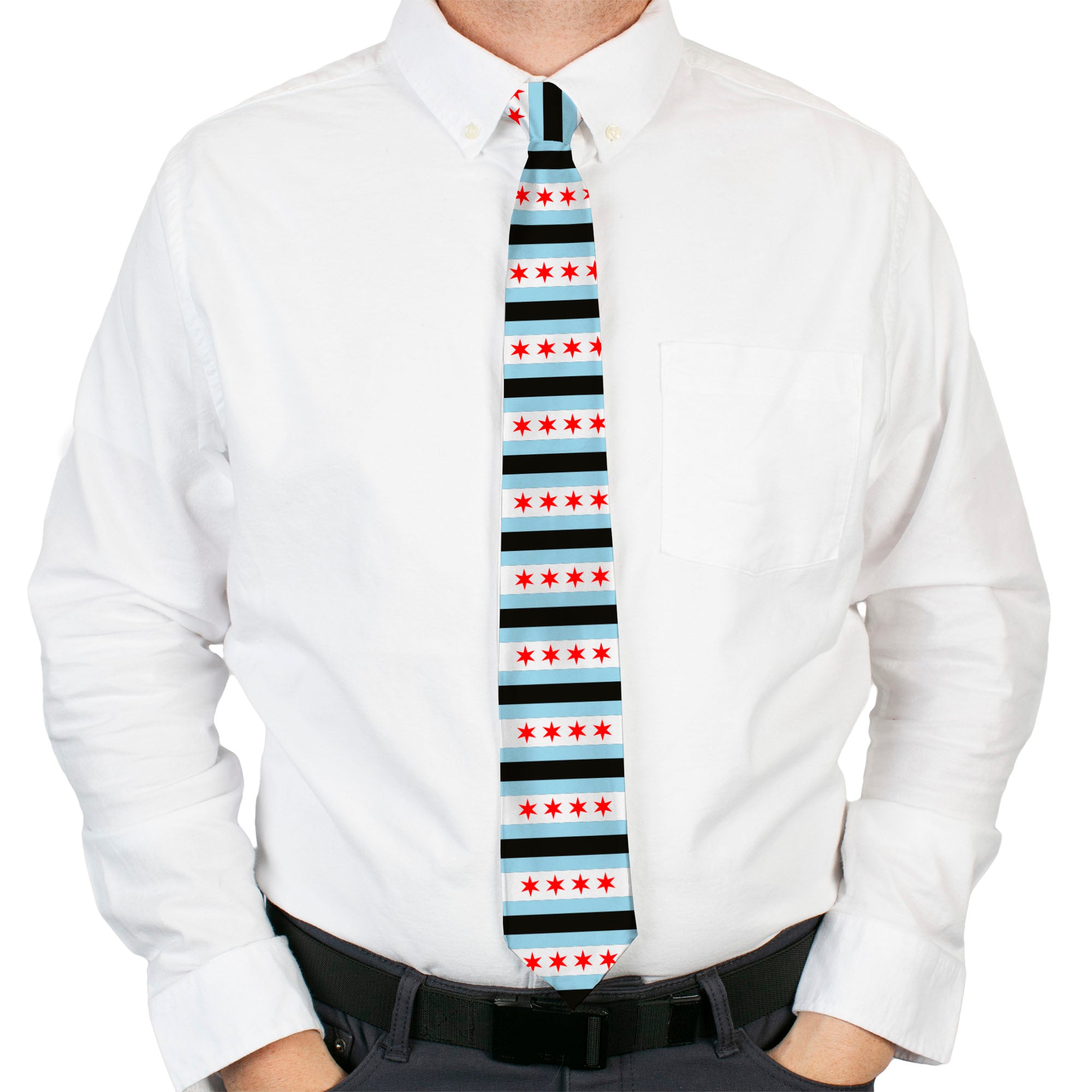 Buckle-Down Necktie - Chicago Flags/Black Neckties Buckle-Down