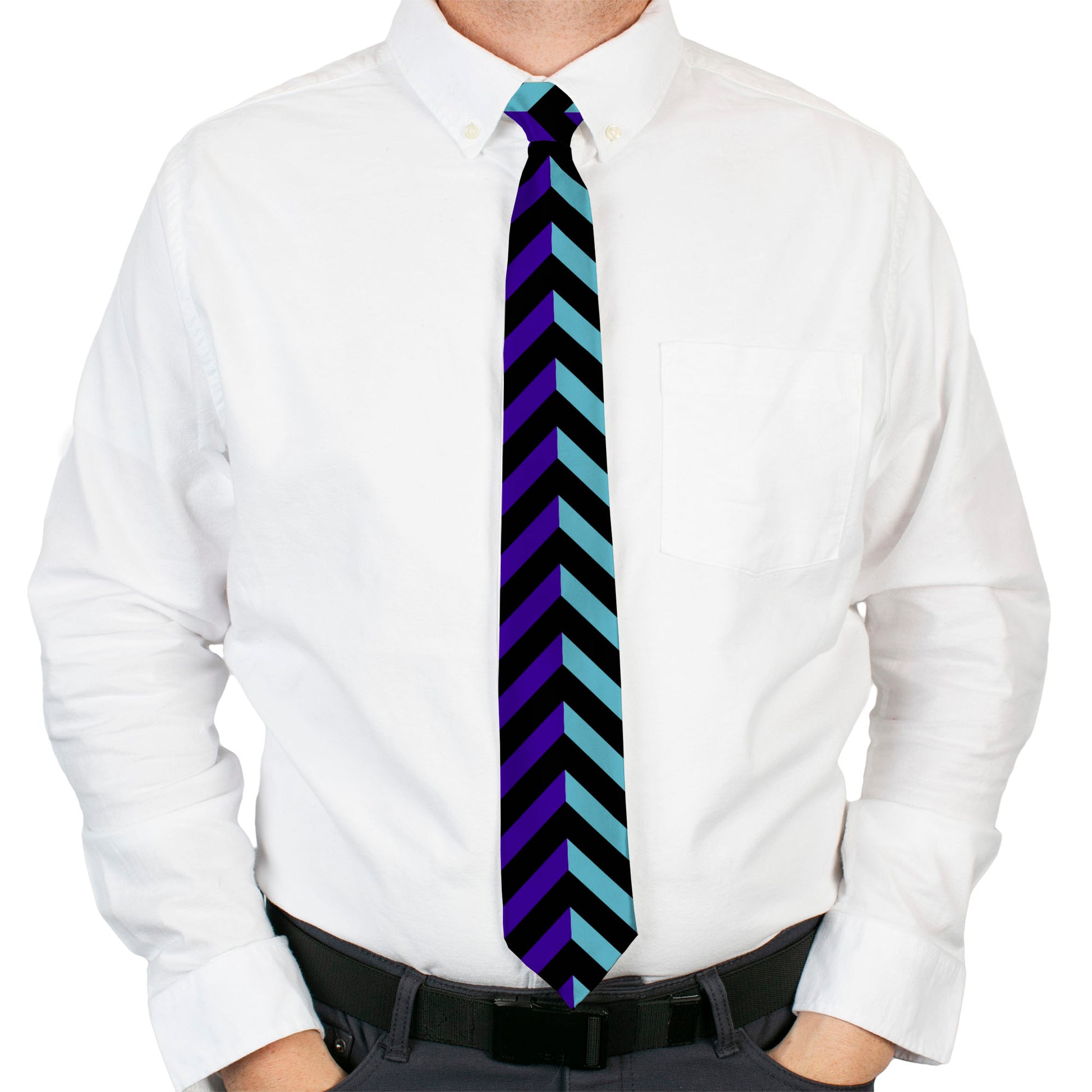 Buckle-Down Necktie - Chevron3 Split Turquoise/Purple/Black Neckties Buckle-Down