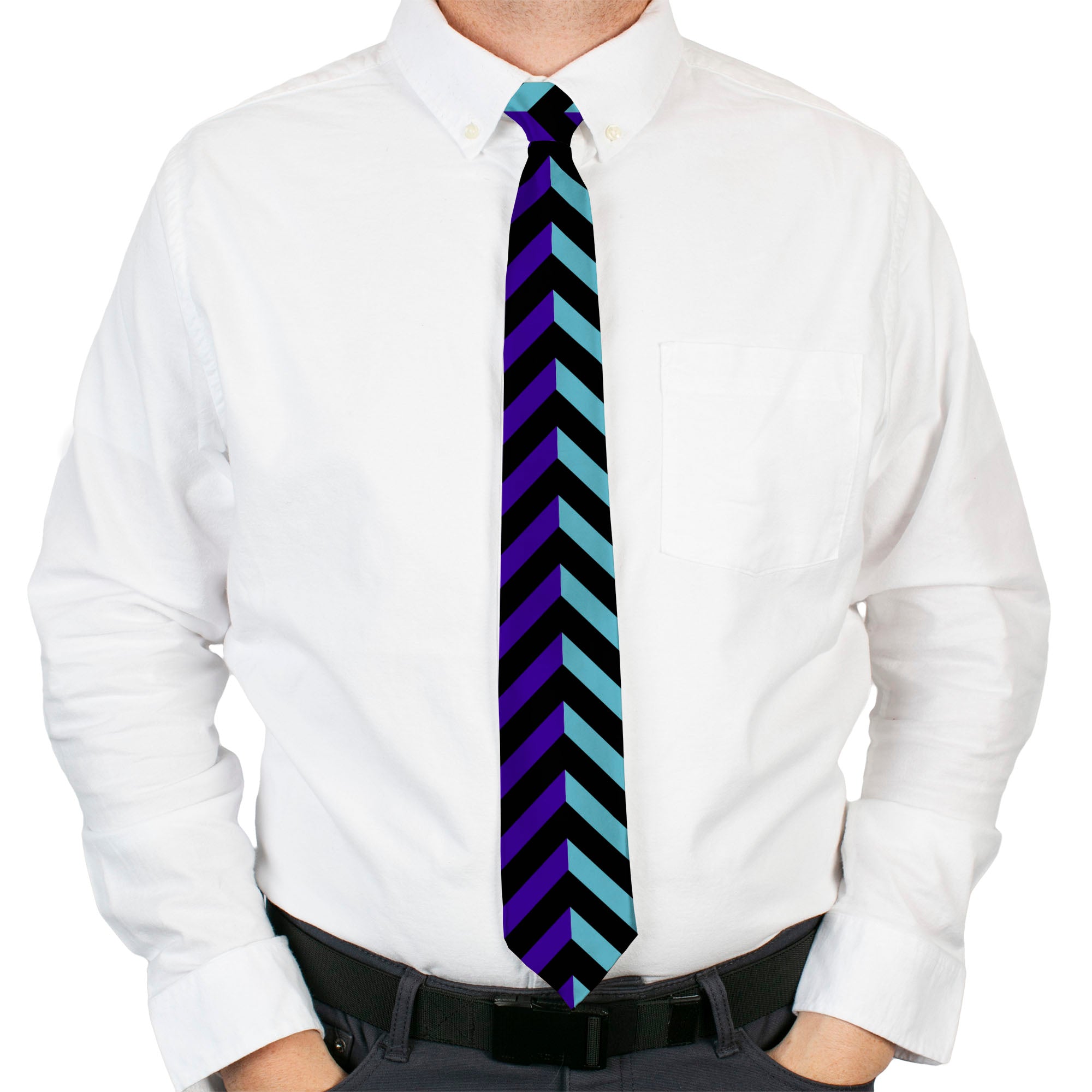 Buckle-Down Necktie - Chevron3 Split Turquoise/Purple/Black Neckties Buckle-Down