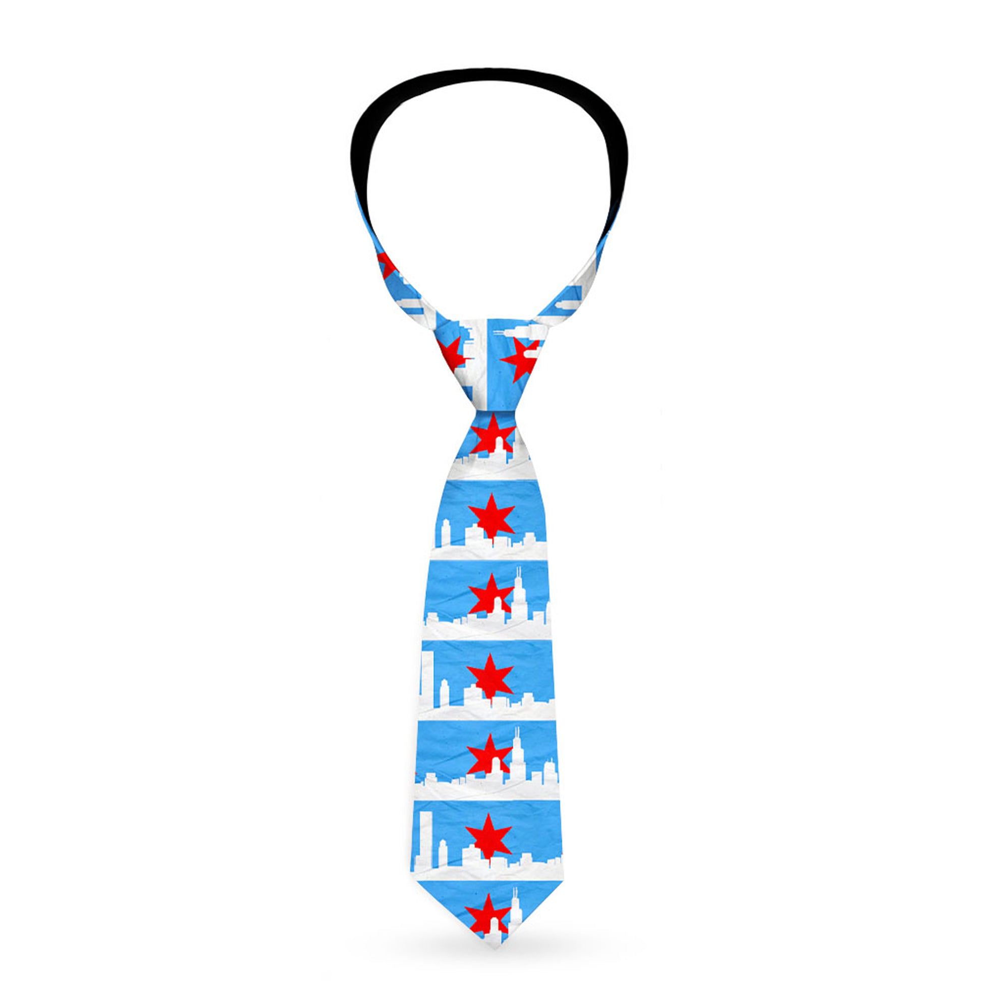 Buckle-Down Necktie - Chicago Skyline/Flag Distressed Black/White/Red Neckties Buckle-Down