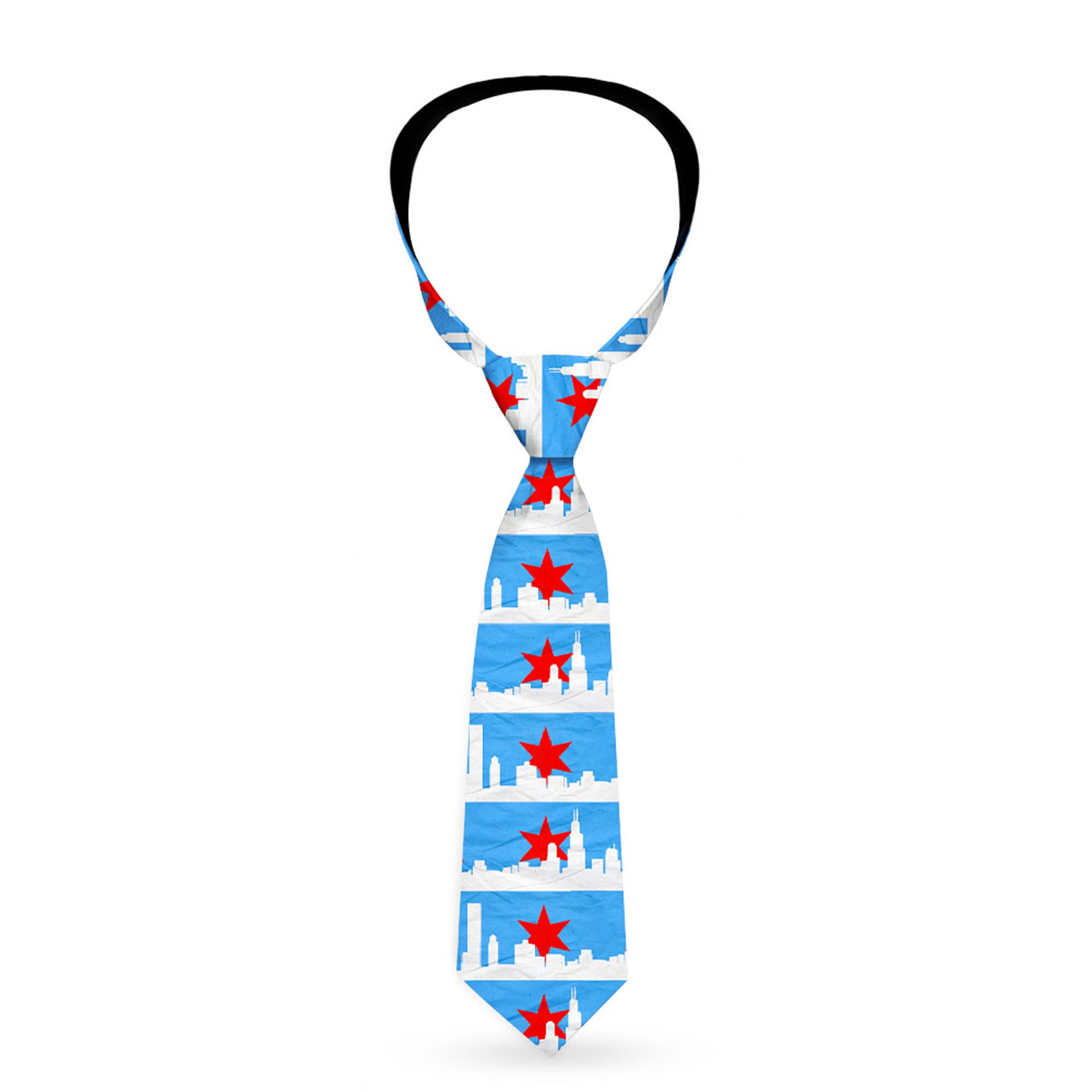 Buckle-Down Necktie - Chicago Skyline/Flag Distressed Black/White/Red Neckties Buckle-Down