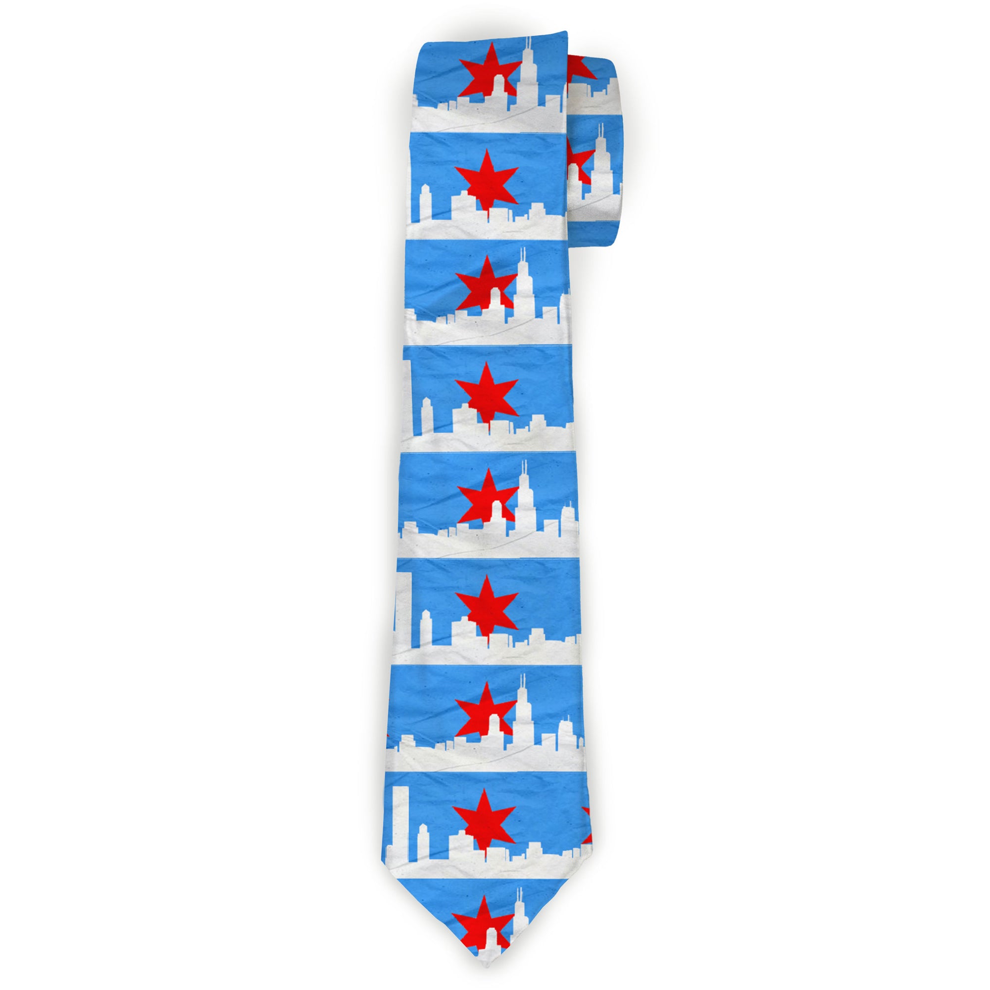 Buckle-Down Necktie - Chicago Skyline/Flag Distressed Black/White/Red Neckties Buckle-Down
