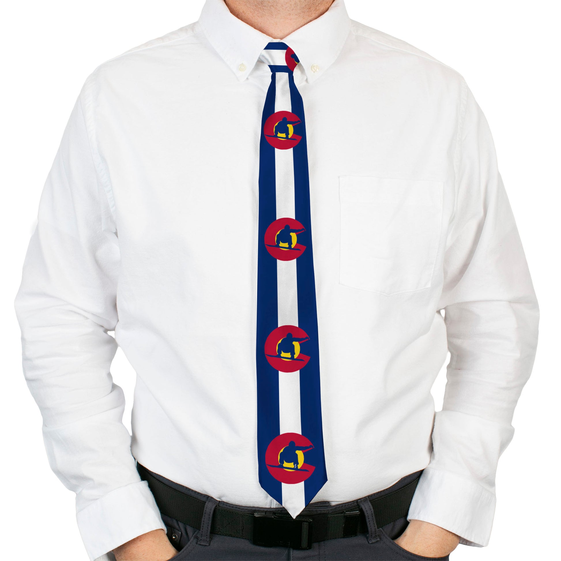 Buckle-Down Necktie - Colorado Flag/Snowboarder Blue/White/Red/Yellow Neckties Buckle-Down