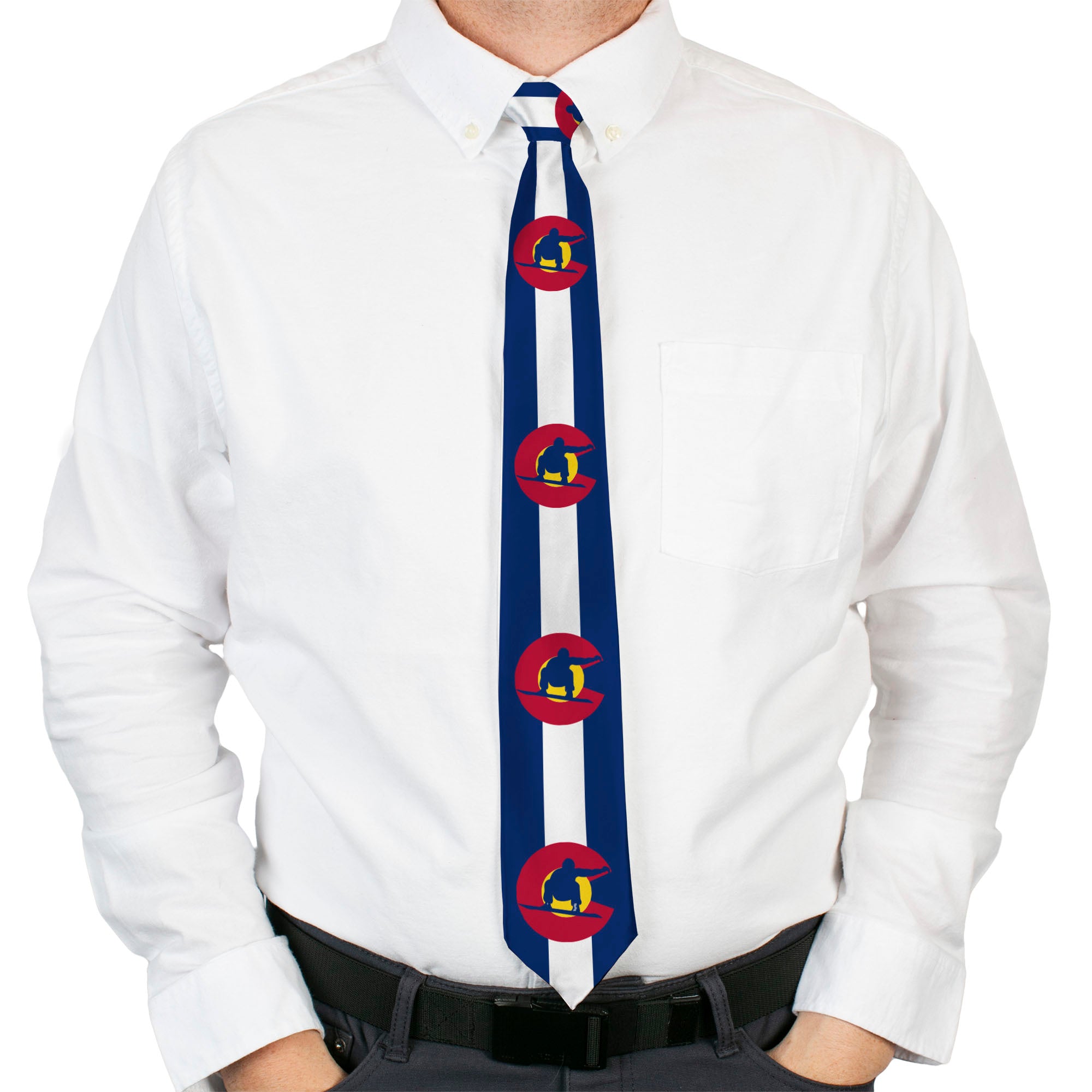 Buckle-Down Necktie - Colorado Flag/Snowboarder Blue/White/Red/Yellow Neckties Buckle-Down