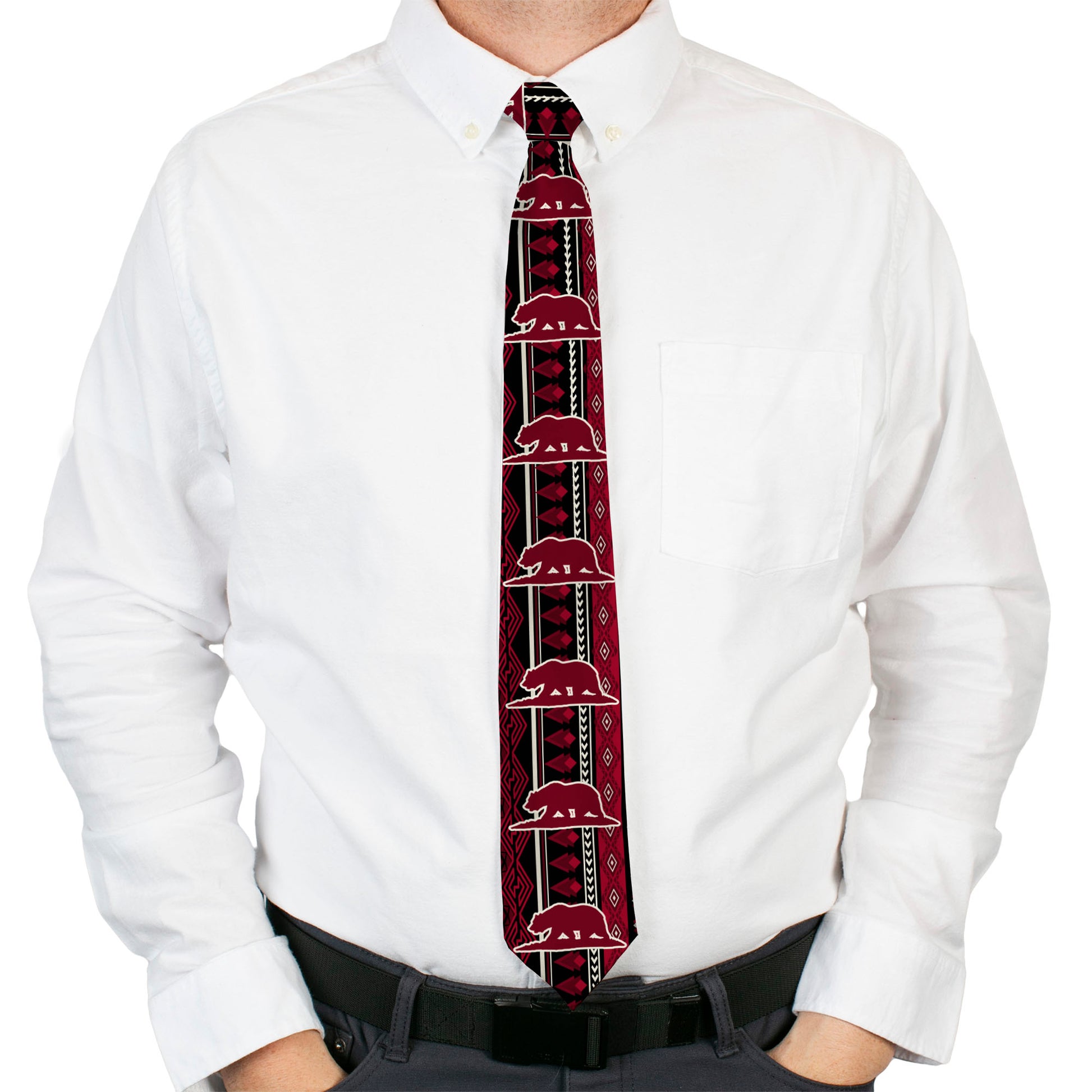 Buckle-Down Necktie - Cali Bear/Aztec4 Black/Dark Reds/Cream Neckties Buckle-Down
