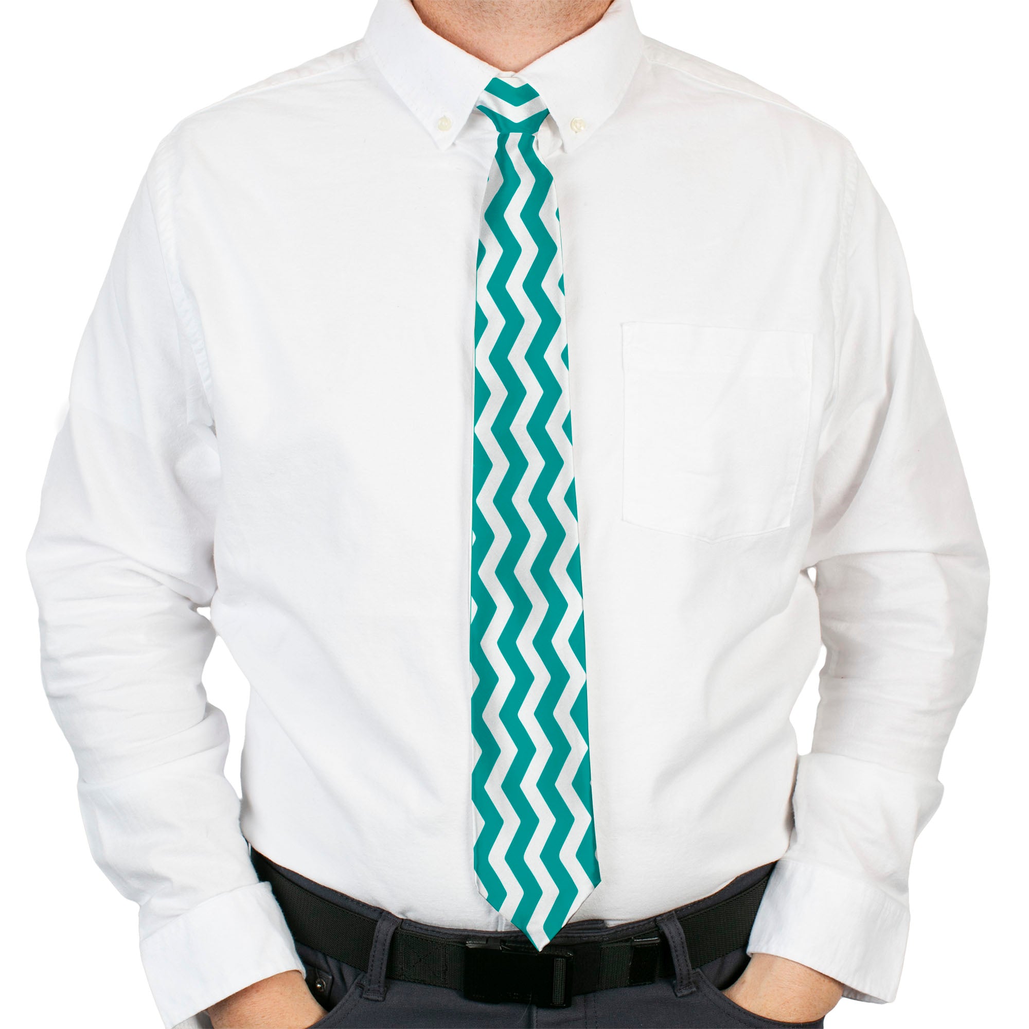 Buckle-Down Necktie - Chevron Stripe White/Teal Neckties Buckle-Down
