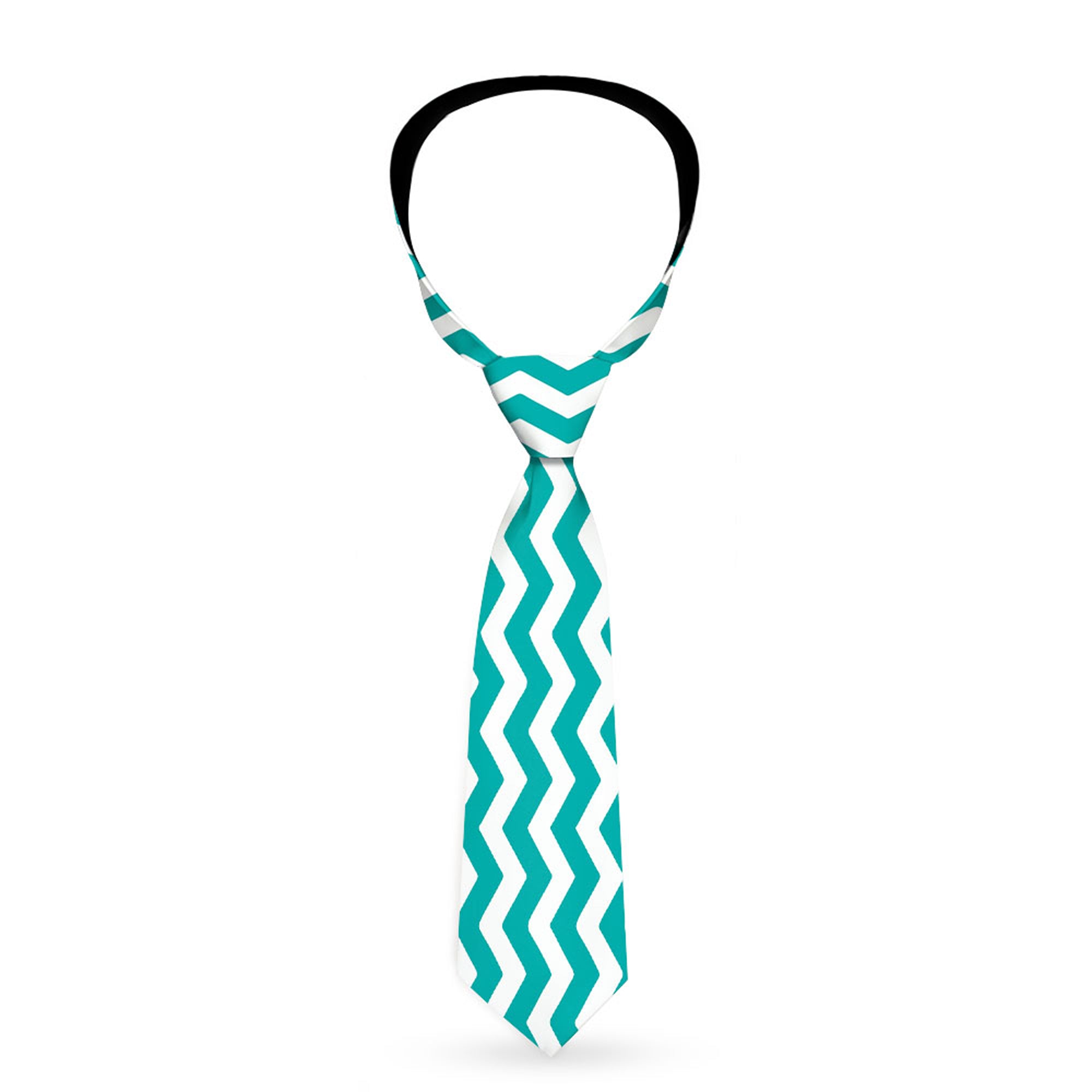 Buckle-Down Necktie - Chevron Stripe White/Teal Neckties Buckle-Down