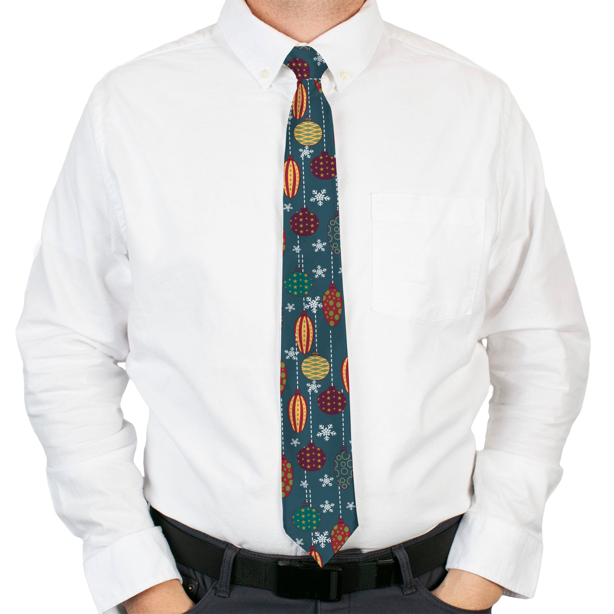 Buckle-Down Necktie - Christmas Ornaments/Snowflakes Blue/White/Multi Color Neckties Buckle-Down