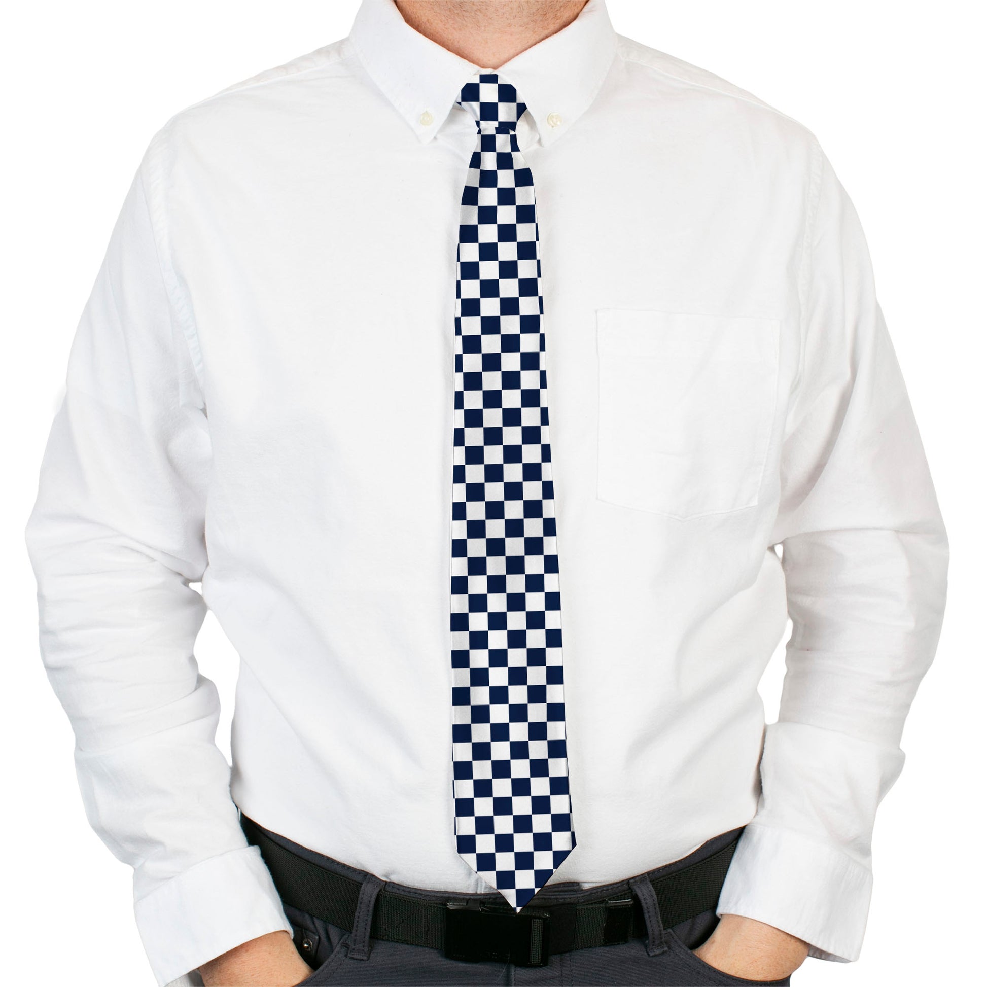 Buckle-Down Necktie - Checker Midnight Blue/White Neckties Buckle-Down