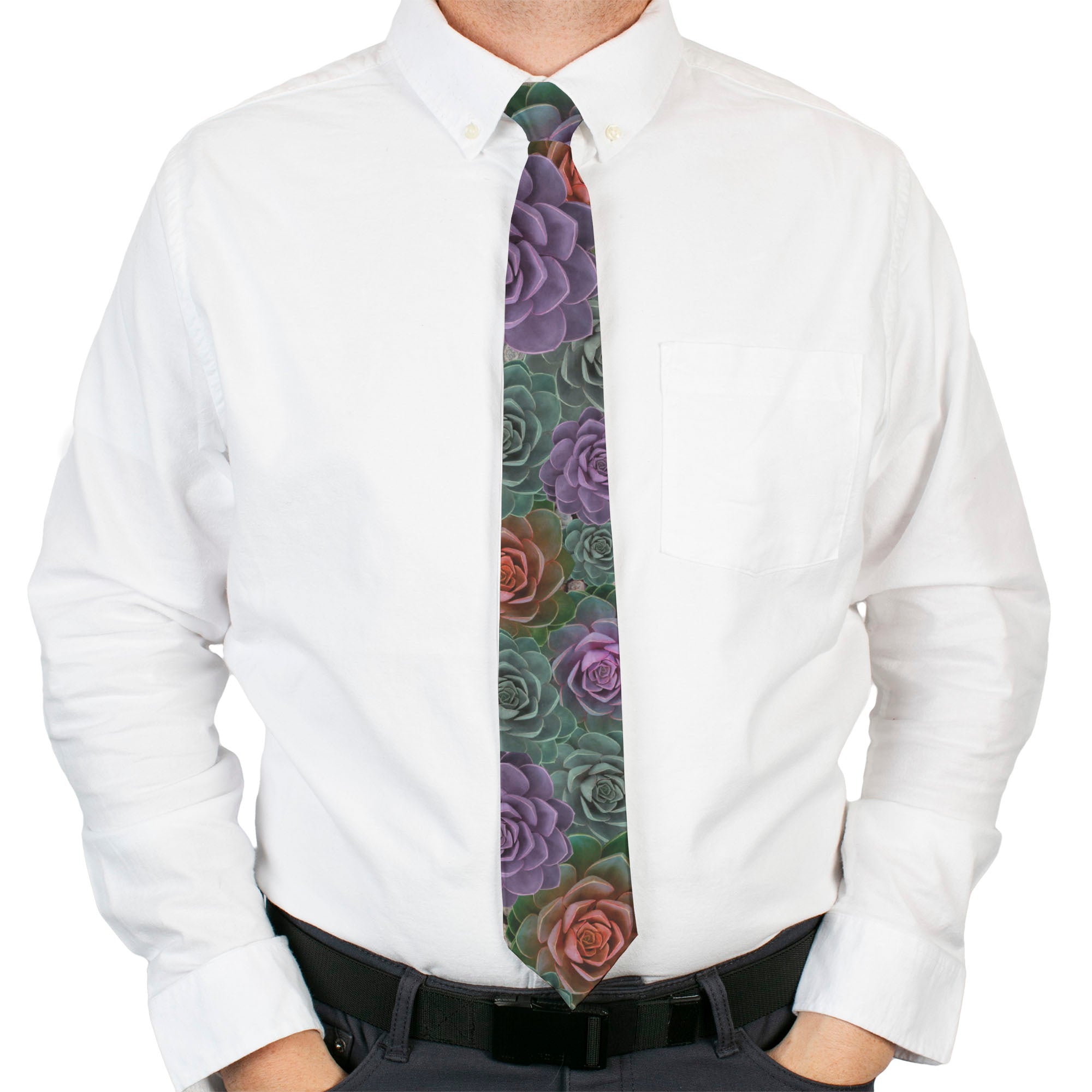 Buckle-Down Necktie - Succulents Stacked Green/Pink/Orange Neckties Buckle-Down