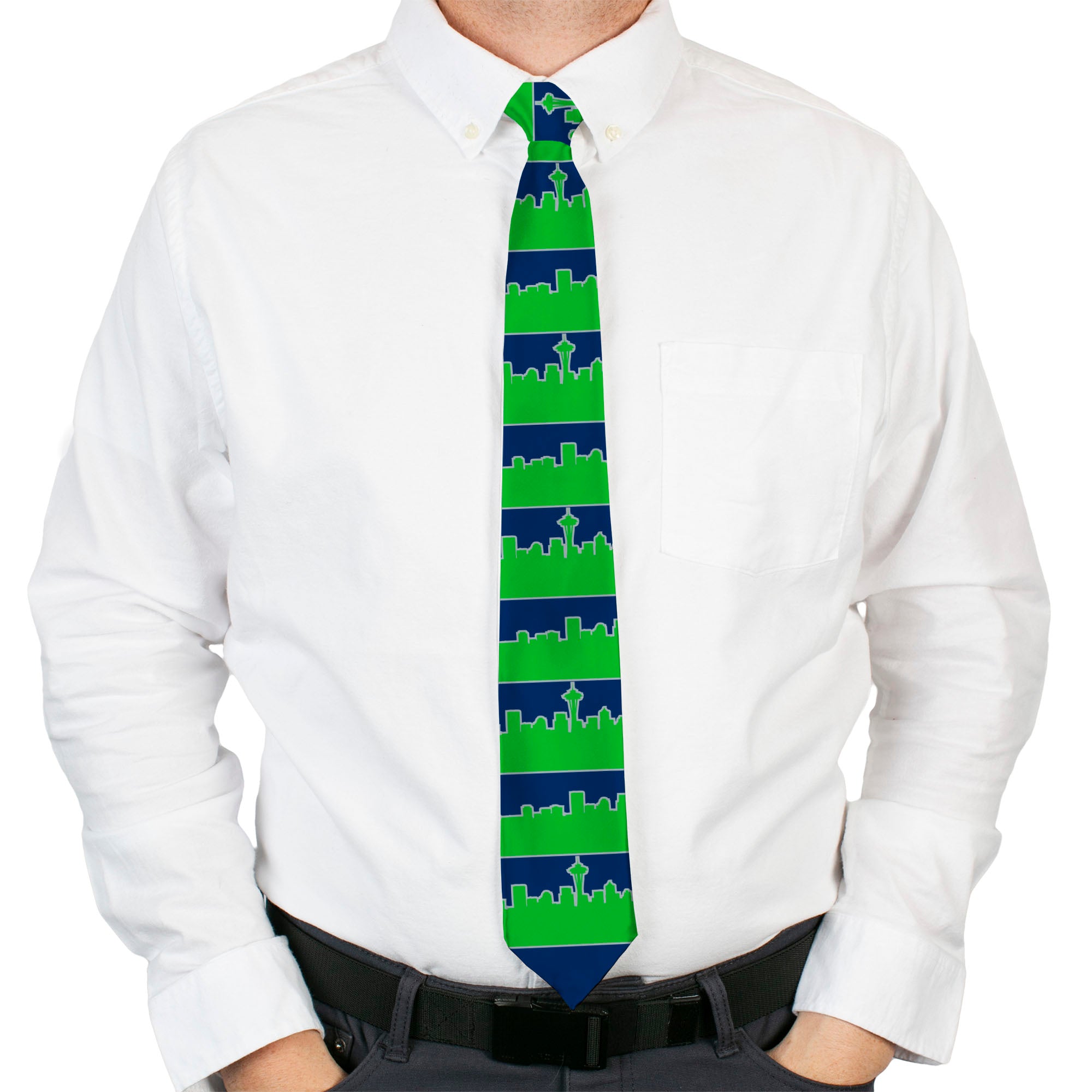 Buckle-Down Necktie - Seattle Skyline Navy/Gray/Green Neckties Buckle-Down