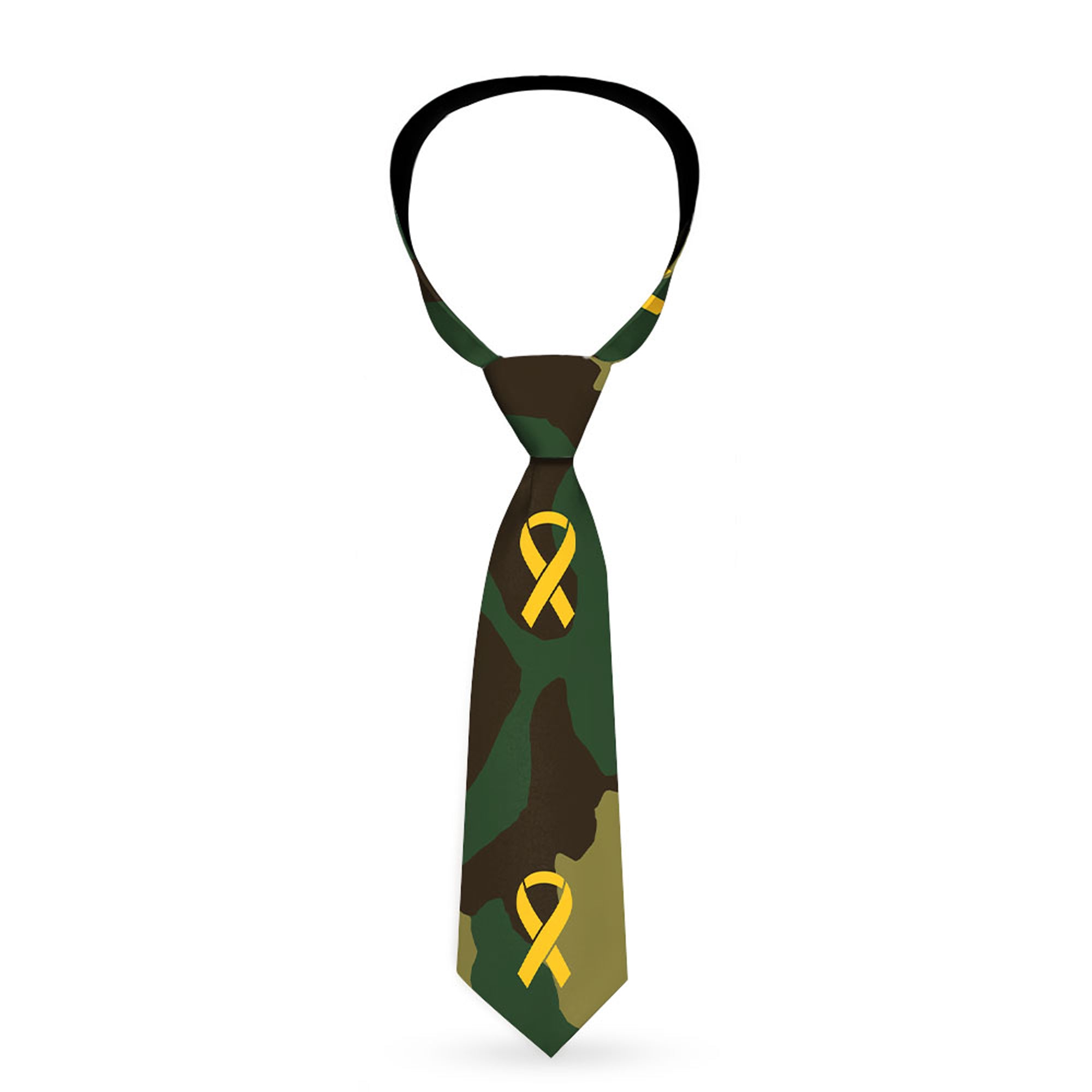 Buckle-Down Necktie - Support Our Troops Camo Olive/Yellow Ribbon Neckties Buckle-Down