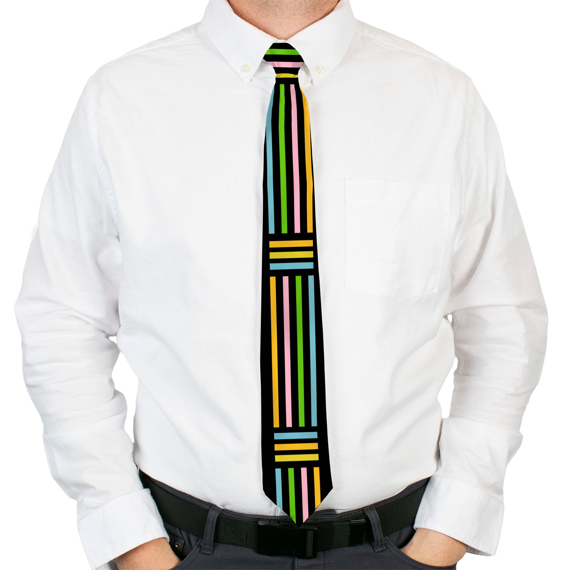 Buckle-Down Necktie - Stripe Blocks Black/Multi Pastel Neckties Buckle-Down