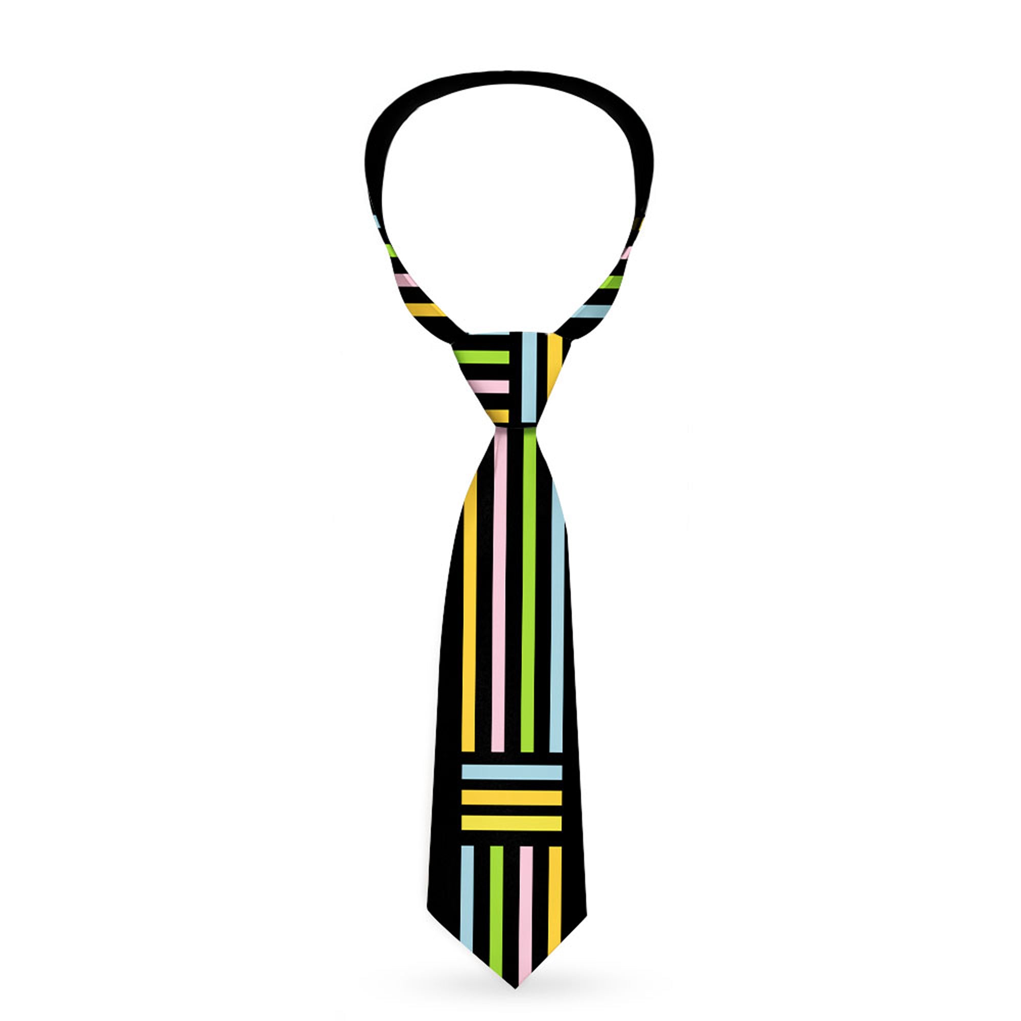 Buckle-Down Necktie - Stripe Blocks Black/Multi Pastel Neckties Buckle-Down