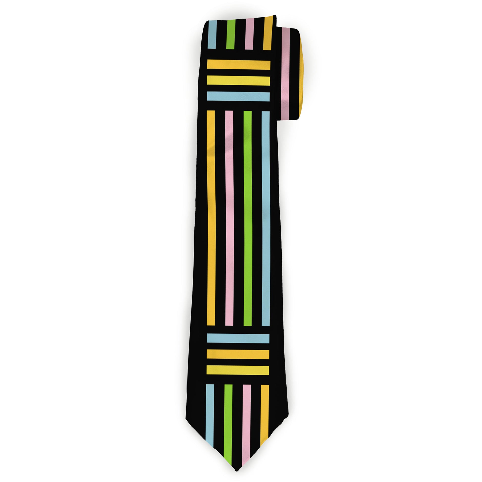 Buckle-Down Necktie - Stripe Blocks Black/Multi Pastel Neckties Buckle-Down