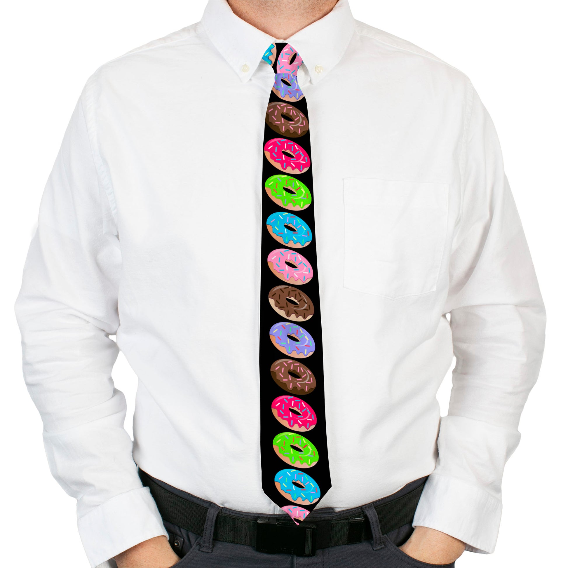 Buckle-Down Necktie - Sprinkle Donuts Black/Multi Color Neckties Buckle-Down