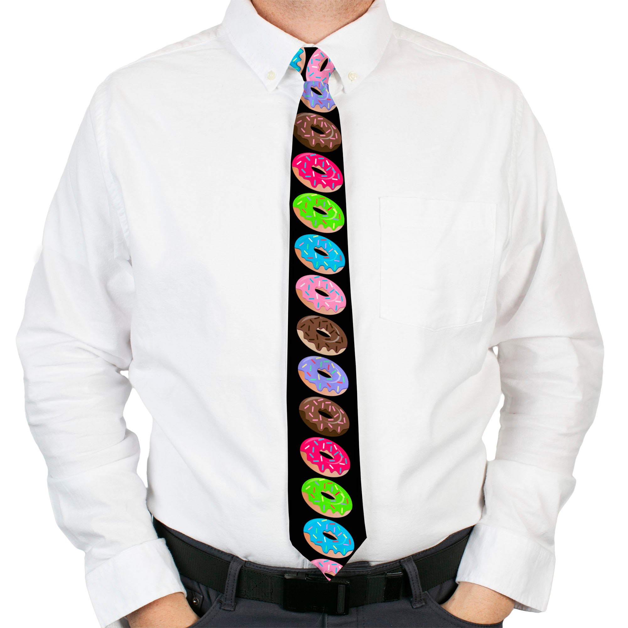 Buckle-Down Necktie - Sprinkle Donuts Black/Multi Color Neckties Buckle-Down