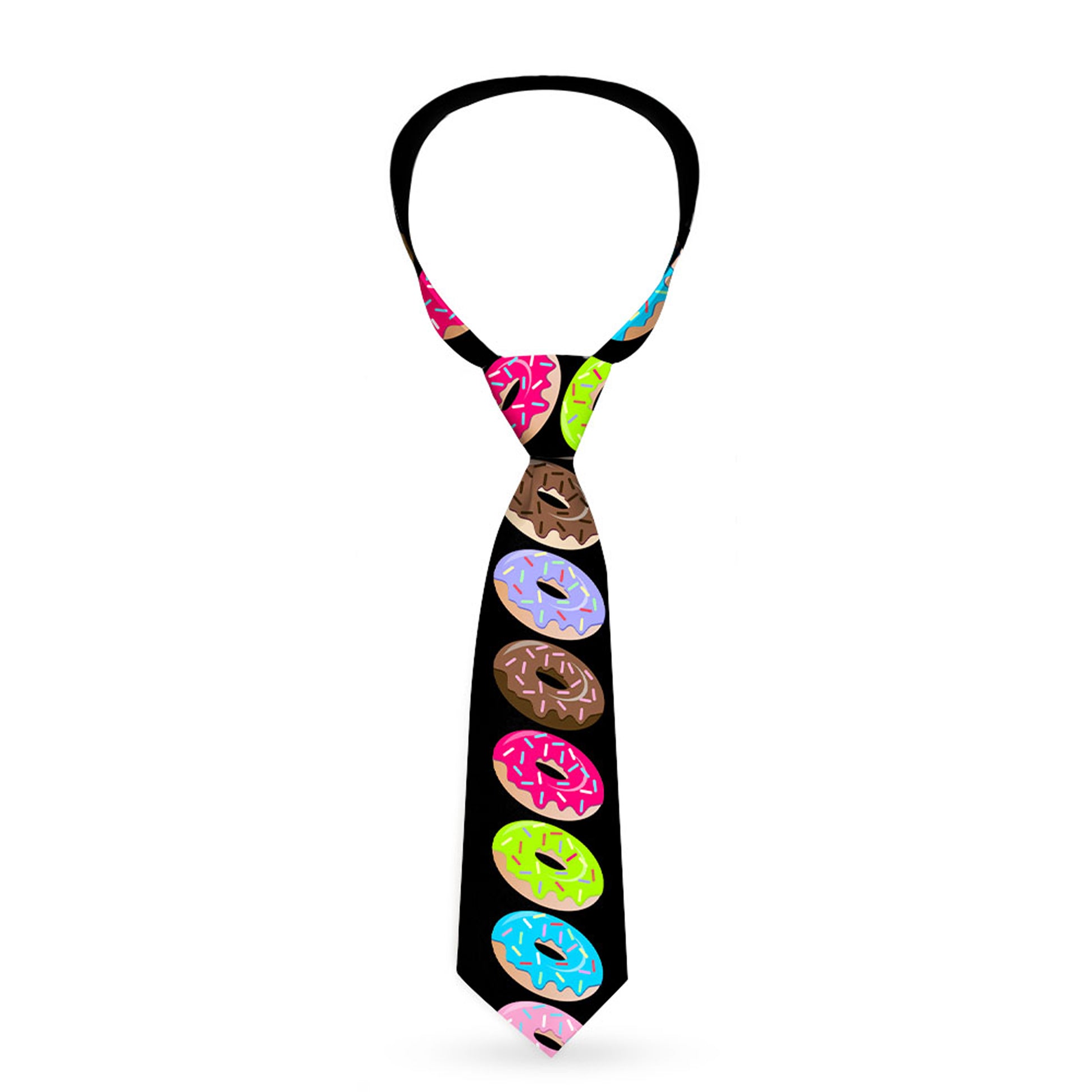 Buckle-Down Necktie - Sprinkle Donuts Black/Multi Color Neckties Buckle-Down