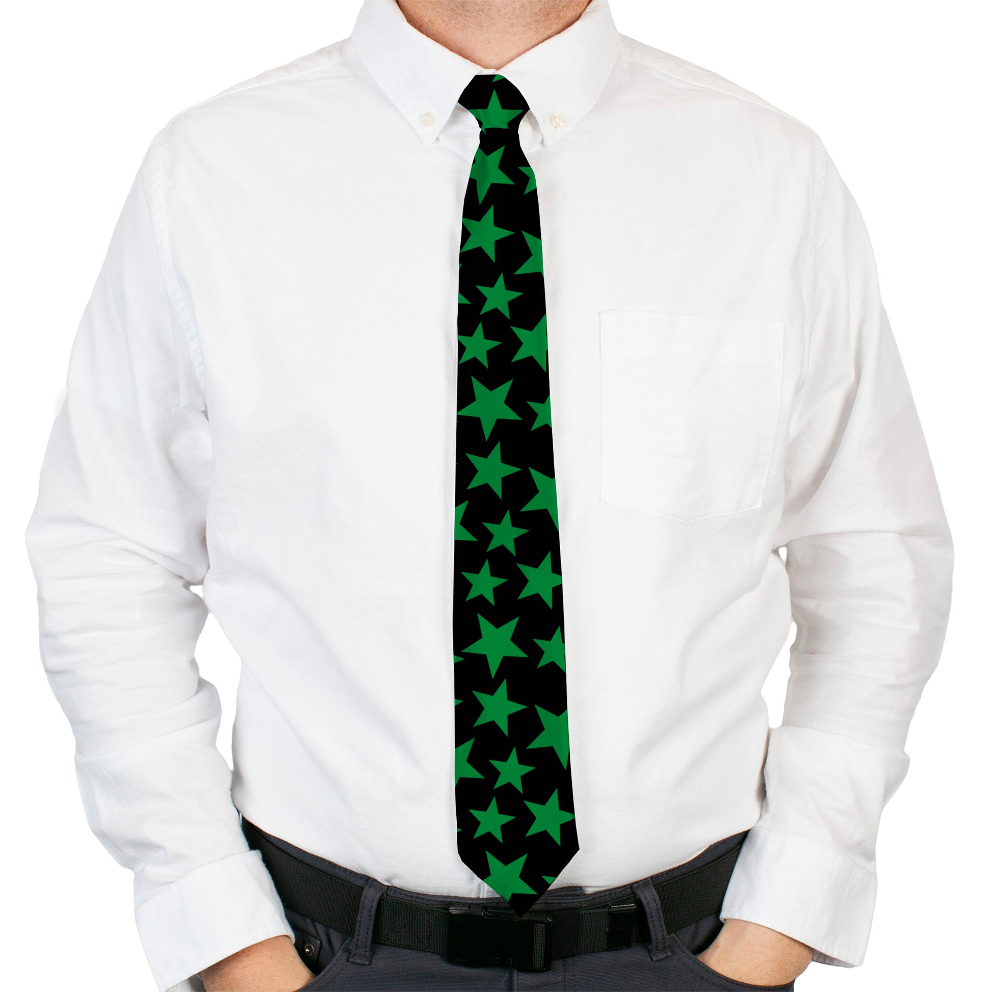 Buckle-Down Necktie - Stars Scattered Black/Green Neckties Buckle-Down