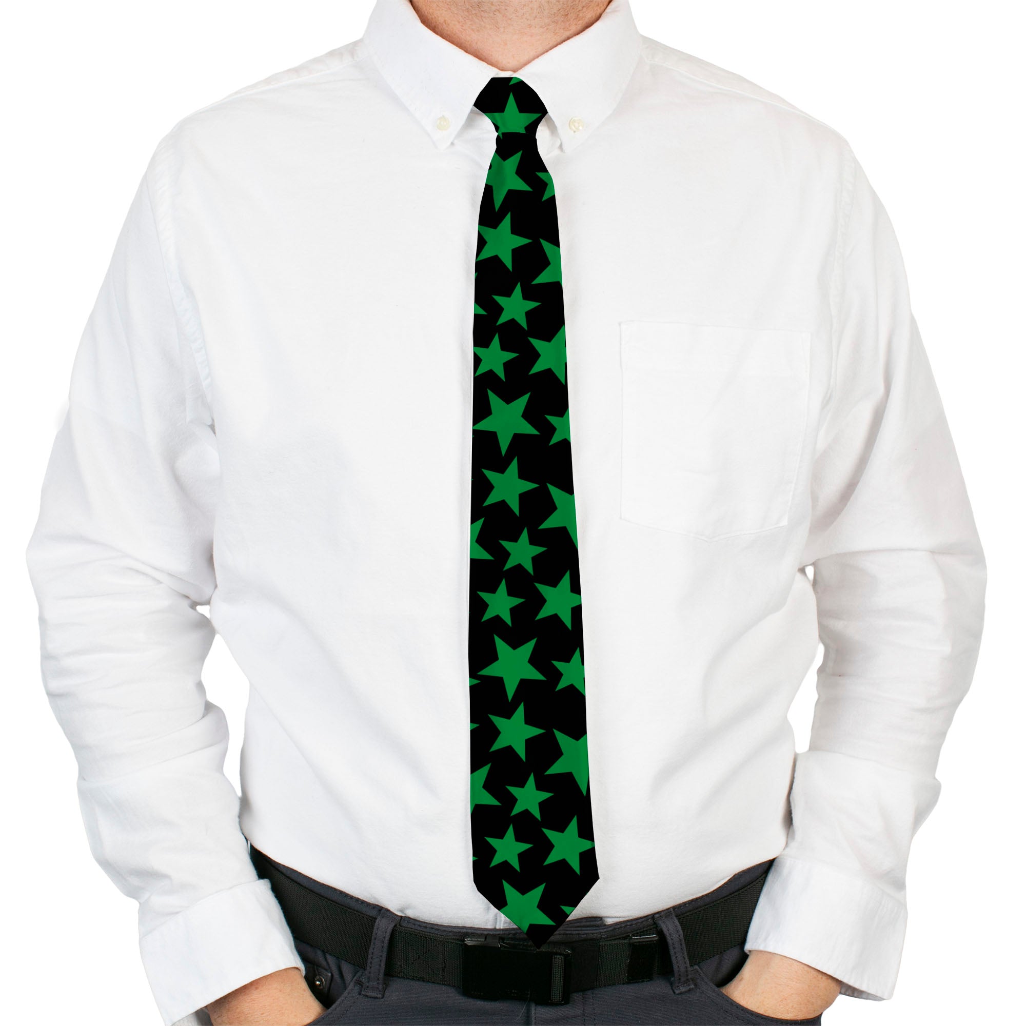 Buckle-Down Necktie - Stars Scattered Black/Green Neckties Buckle-Down