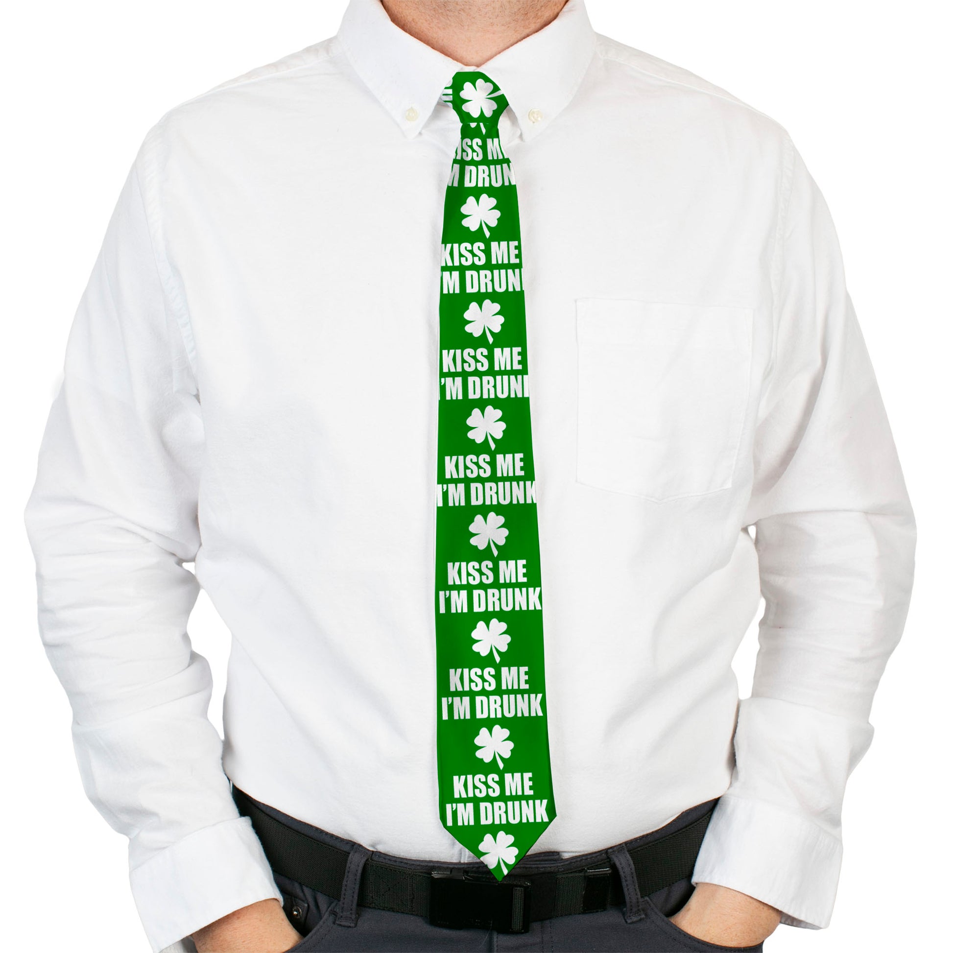 Buckle-Down Necktie - St. Pat's KISS ME I'M DRUNK/Shamrock Green/White Neckties Buckle-Down