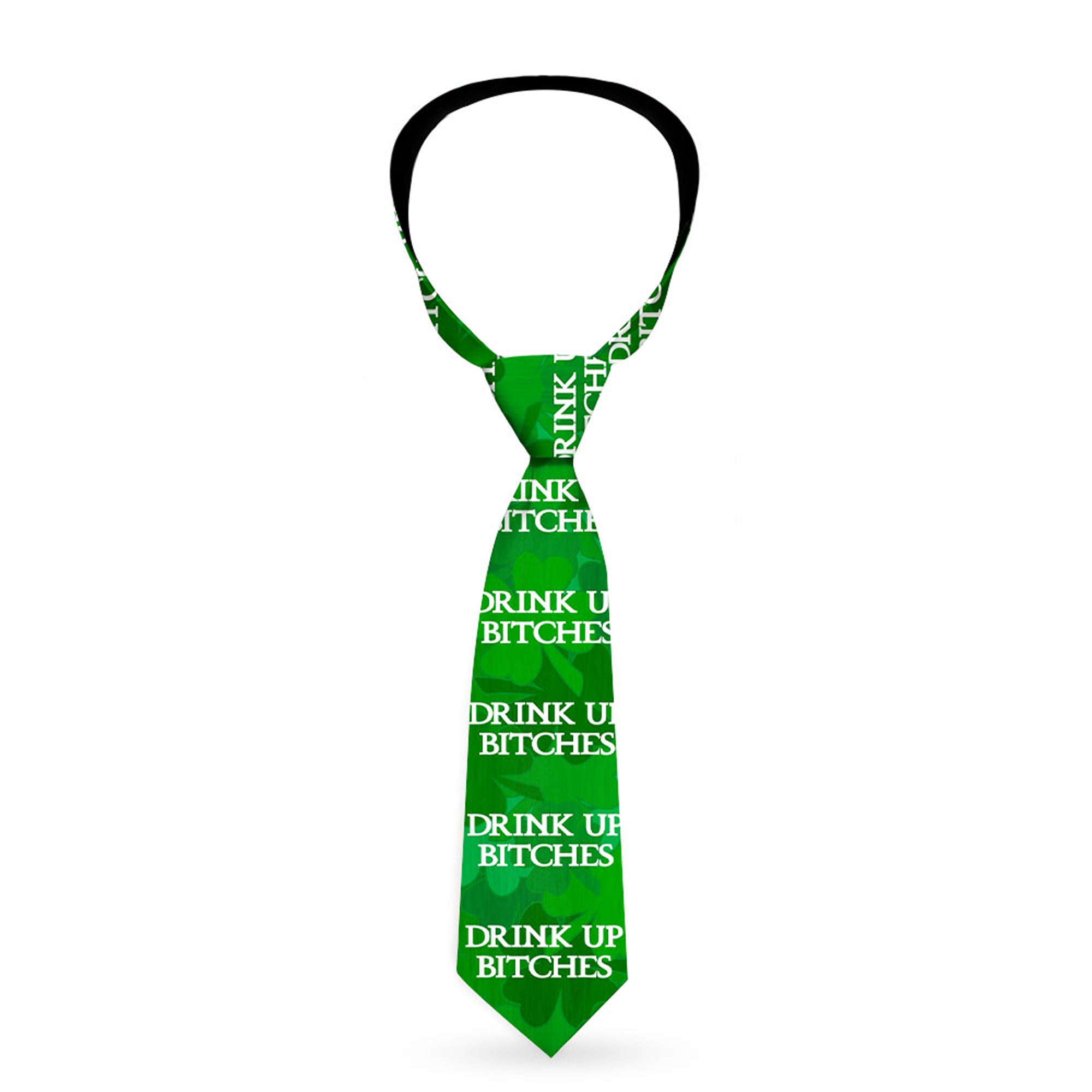 Buckle-Down Necktie - St. Pat's DRINK UP BITCHES/Stacked Shamrocks Greens/White Neckties Buckle-Down