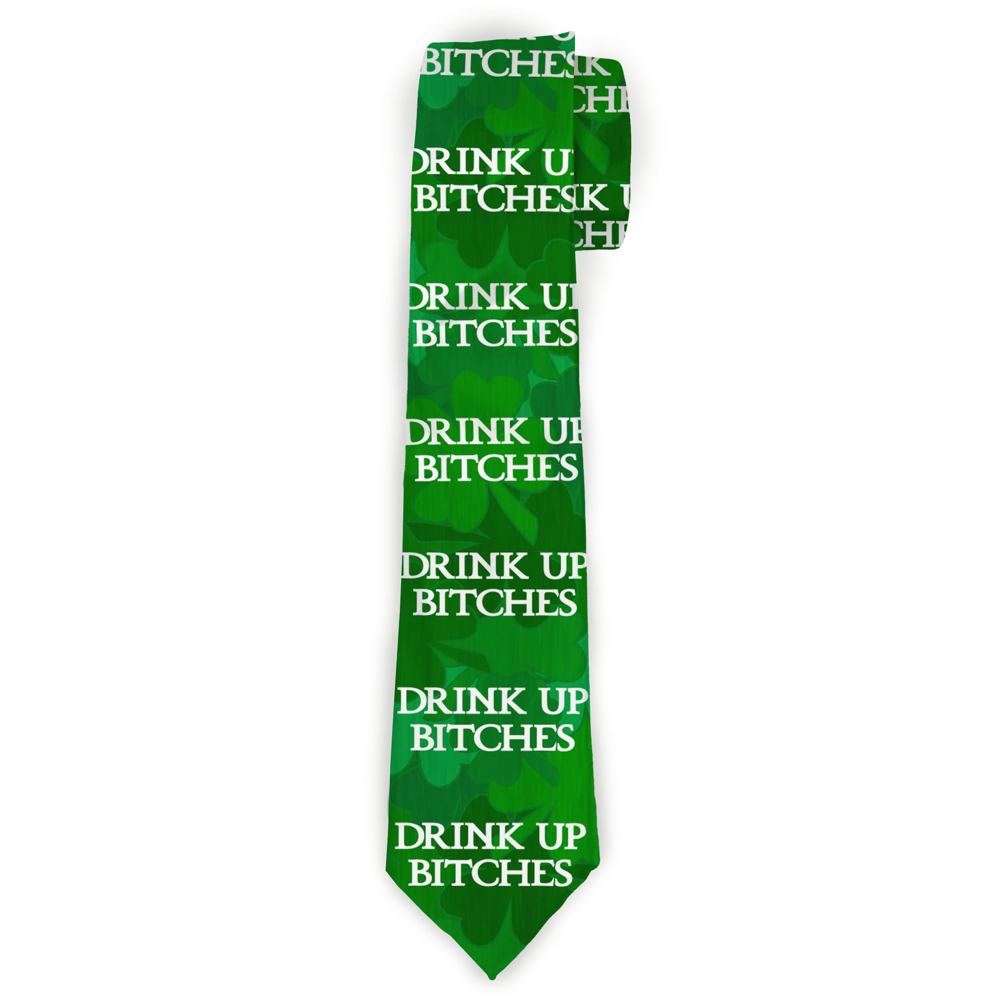 Buckle-Down Necktie - St. Pat's DRINK UP BITCHES/Stacked Shamrocks Greens/White Neckties Buckle-Down