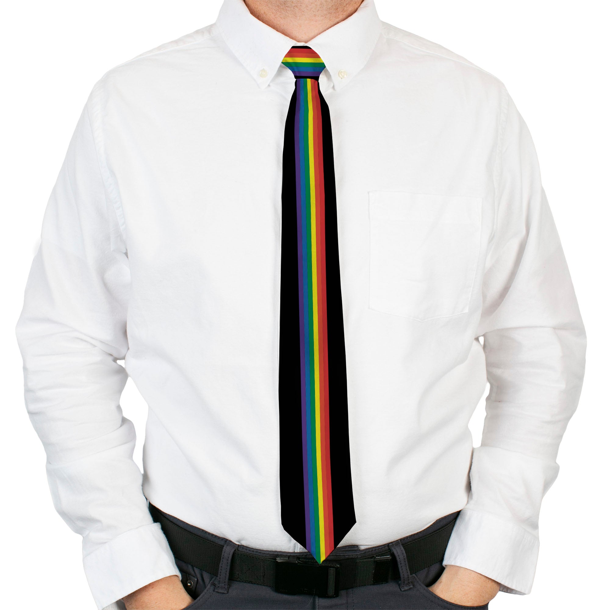 Buckle-Down Necktie - Stripe Black/Rainbow Neckties Buckle-Down