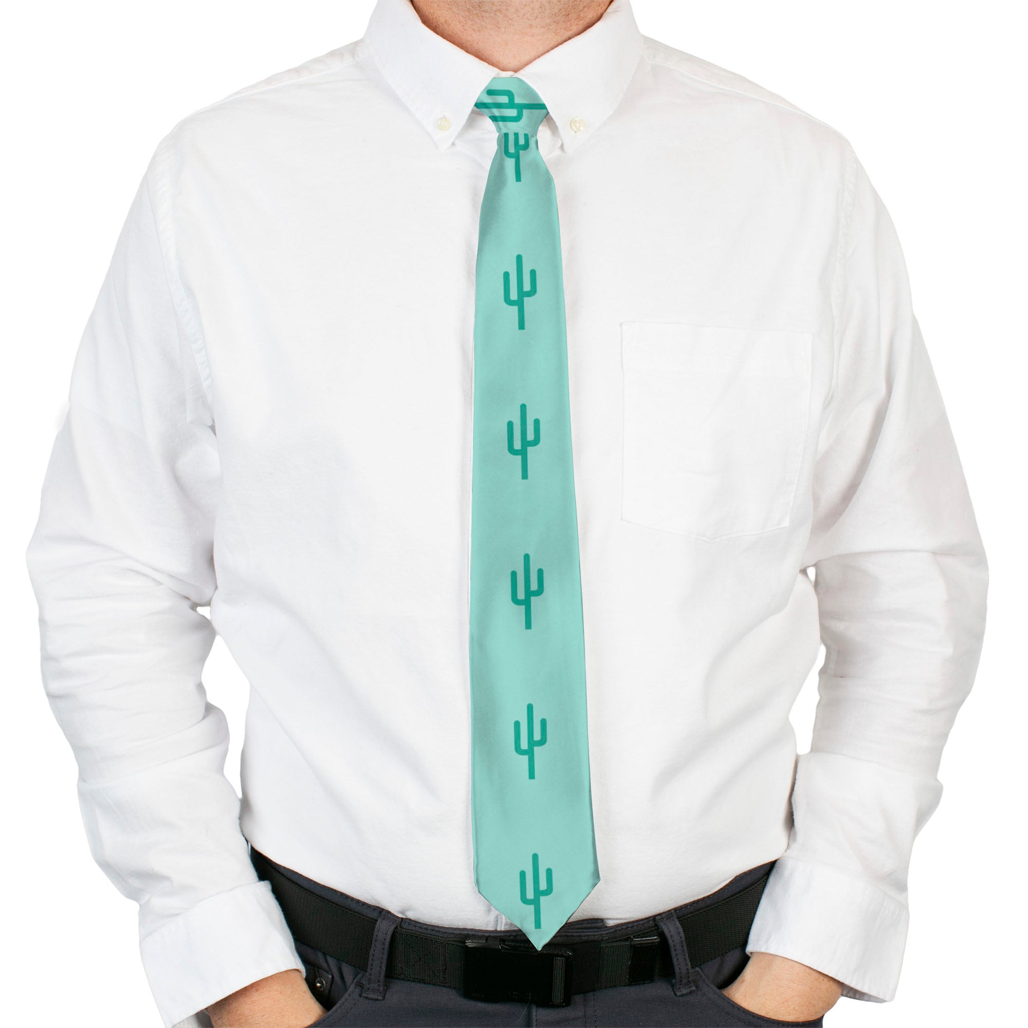 Buckle-Down Necktie - Cacti1 Aqua Blues Neckties Buckle-Down