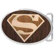 Superman Logo Framed Marquetry Black Walnut/Maple - Chrome Oval Rock Star Buckle Belt Buckles DC Comics