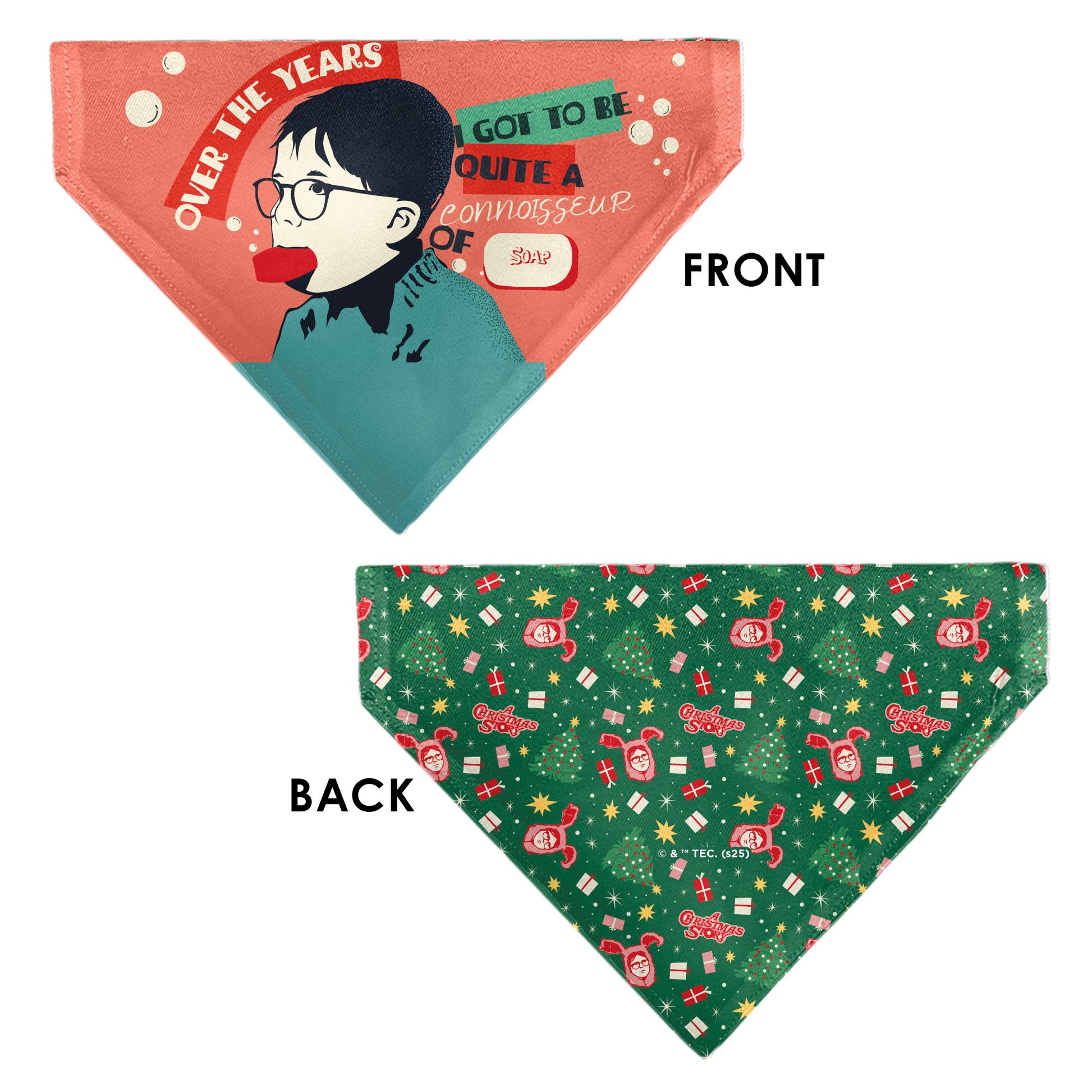 Pet Bandana - A CHRISTMAS STORY Icons and Title Logo Collage Greens/Reds Pet Bandanas A Christmas Story