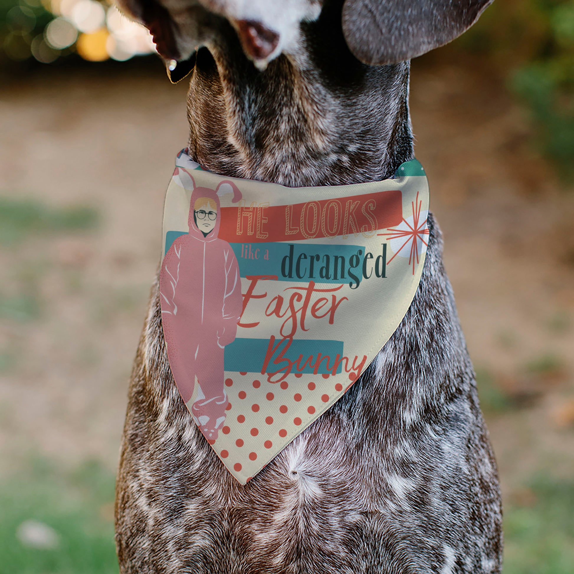 Pet Bandana - A Christmas Story Easter Bunny Ralphie Pose and House Pastels Pet Bandanas A Christmas Story